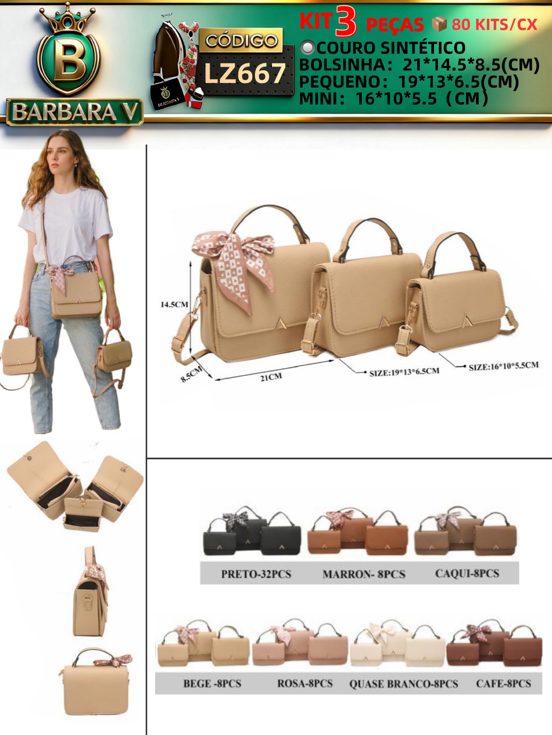 BARBARA V BOLSAS/kit bolsinha 3 peças (LZ667)
