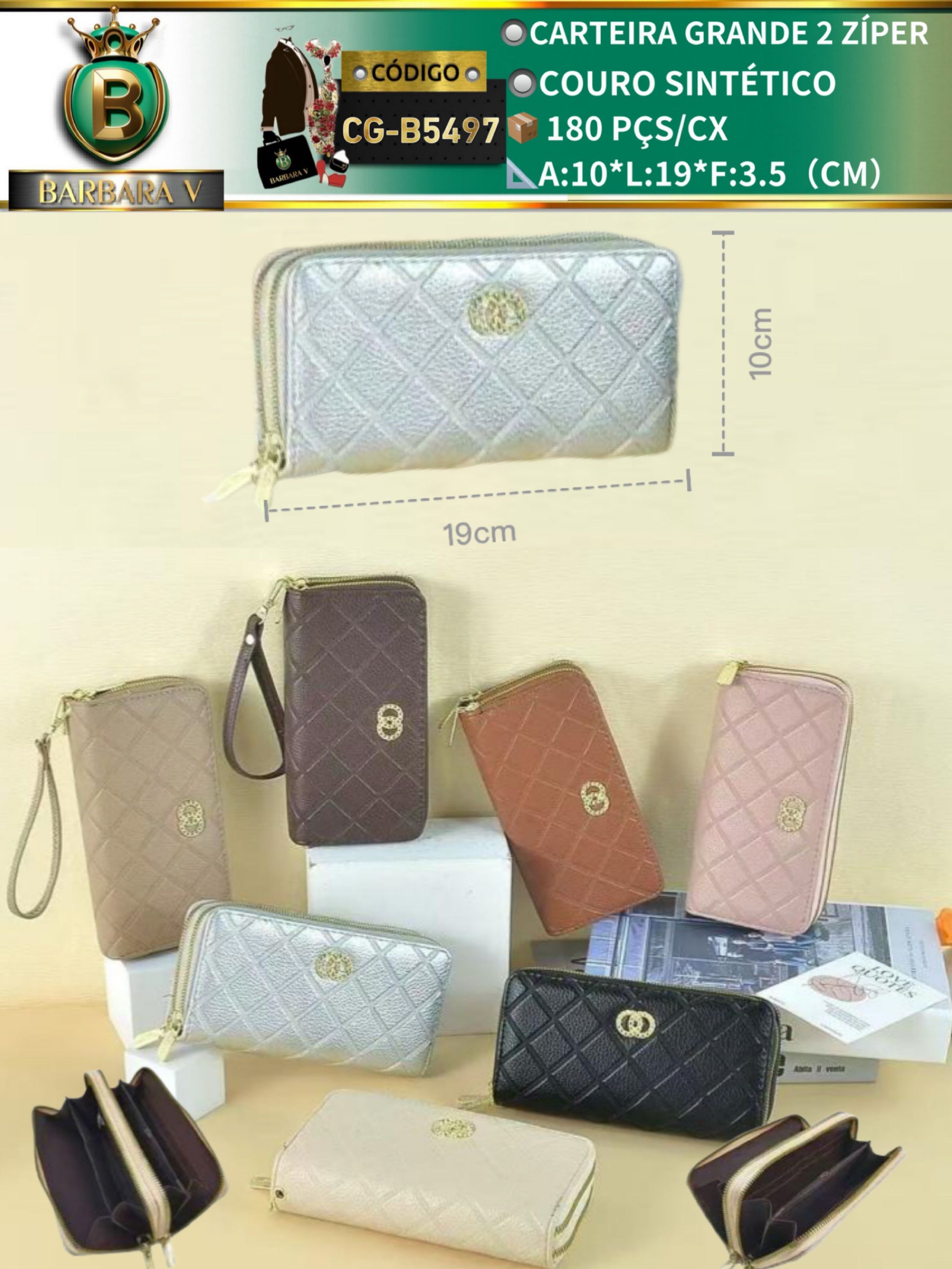 carteira grande 2 zíper -2 peças cor aleatório (CG-B5497)