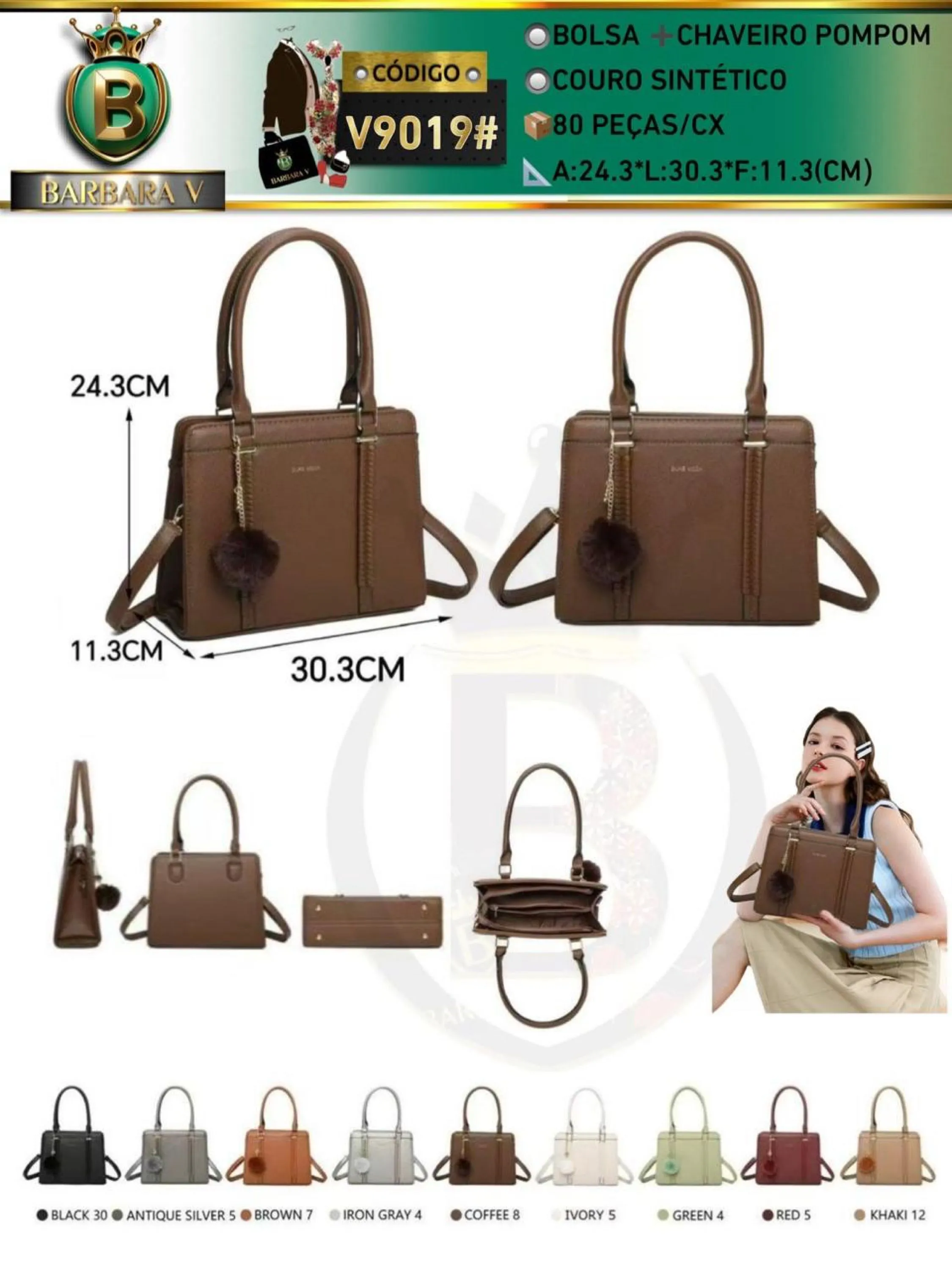 BARBARA V BOLSAS/bolsa feminina com chaveiro pompom(V9019#)