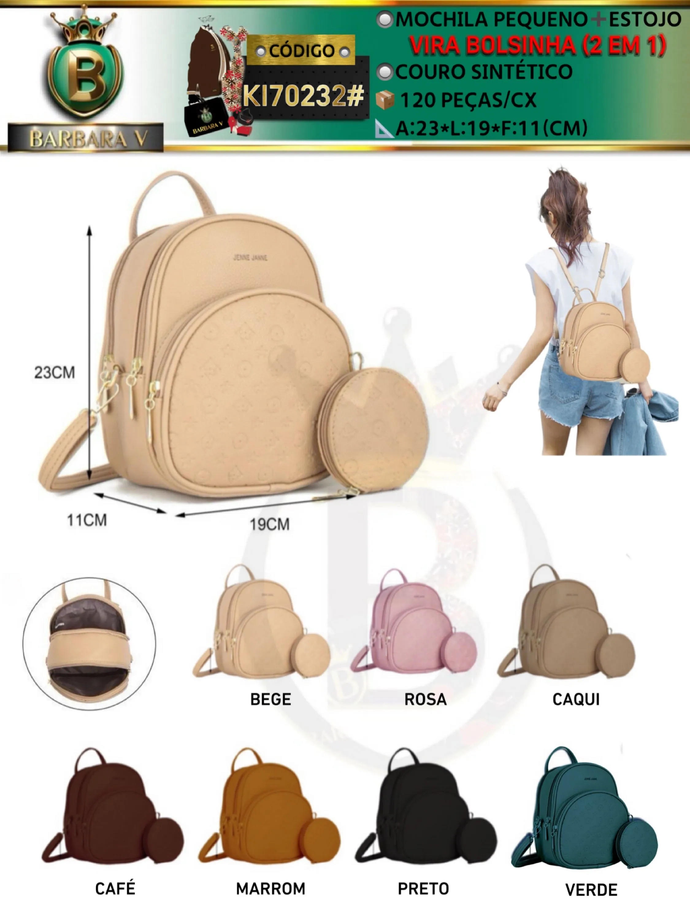 BARBARA V BOLSAS/com estojo Bolsinha vira mochila (KI70232#)