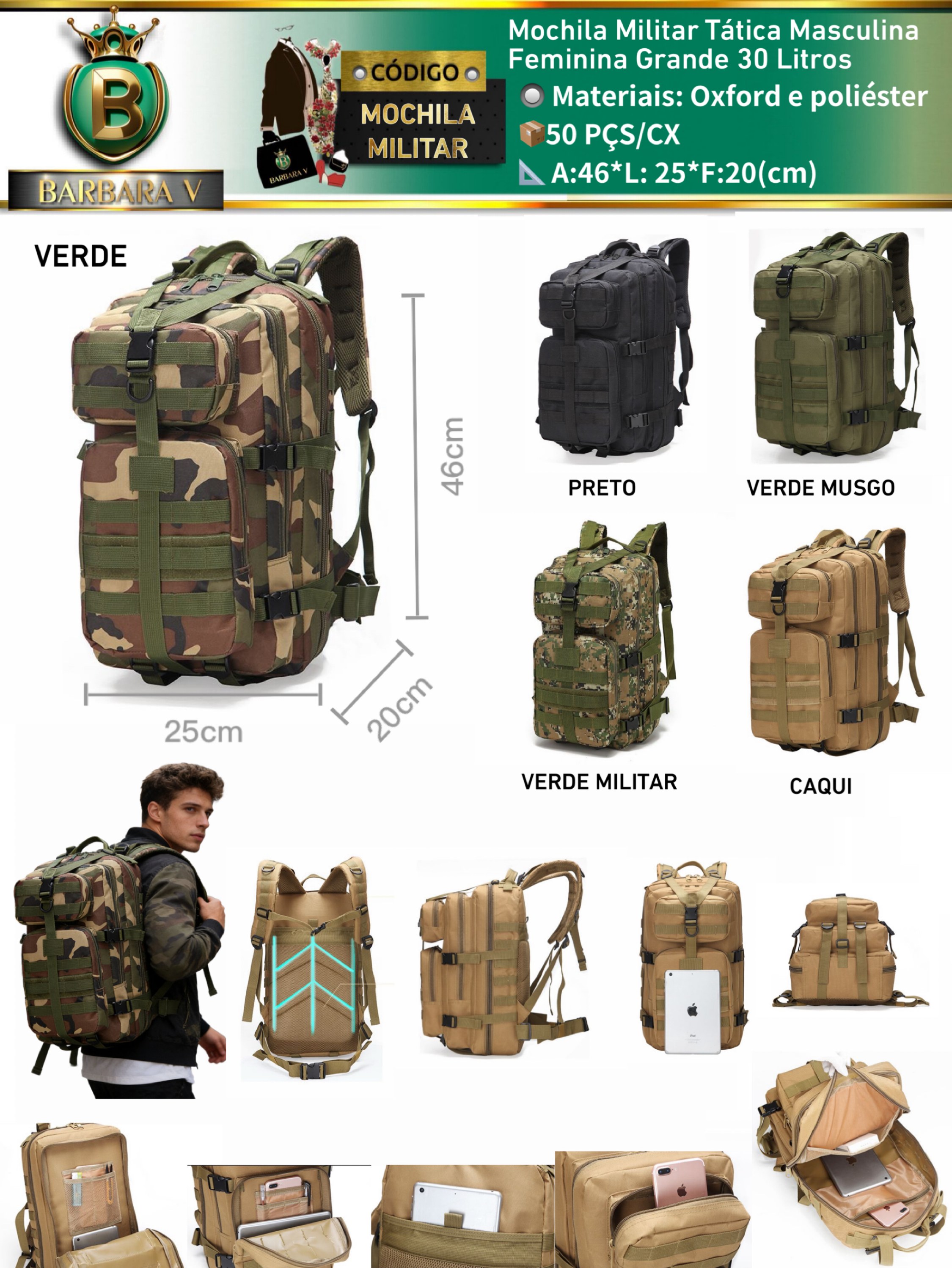 Mochila Militar Tática Masculina Feminina Grande 30 Litros