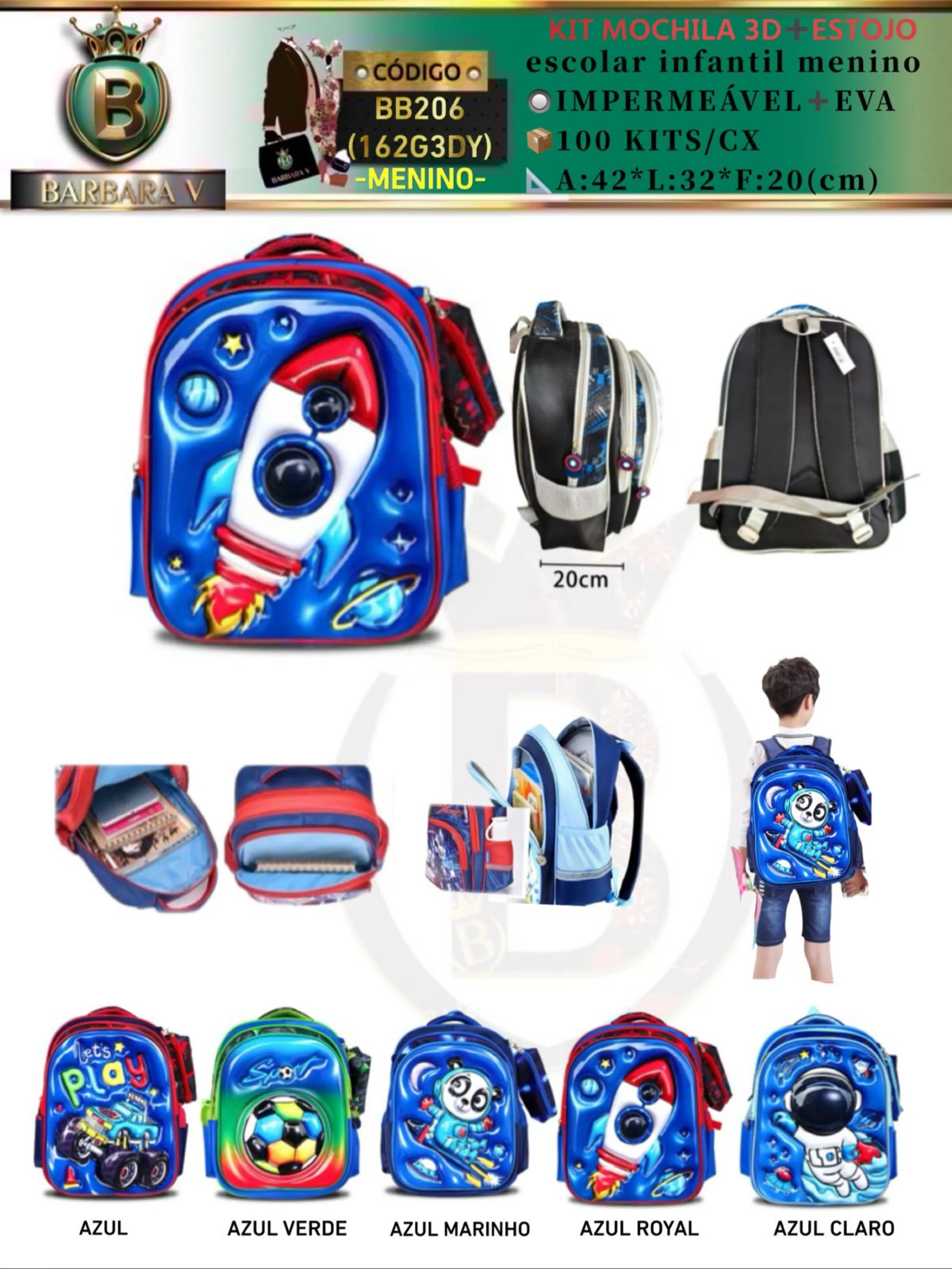 BARBARA  V/KIT MOCHILA MENINO 3D+ ESTOJO Infantil 3D(BB206)