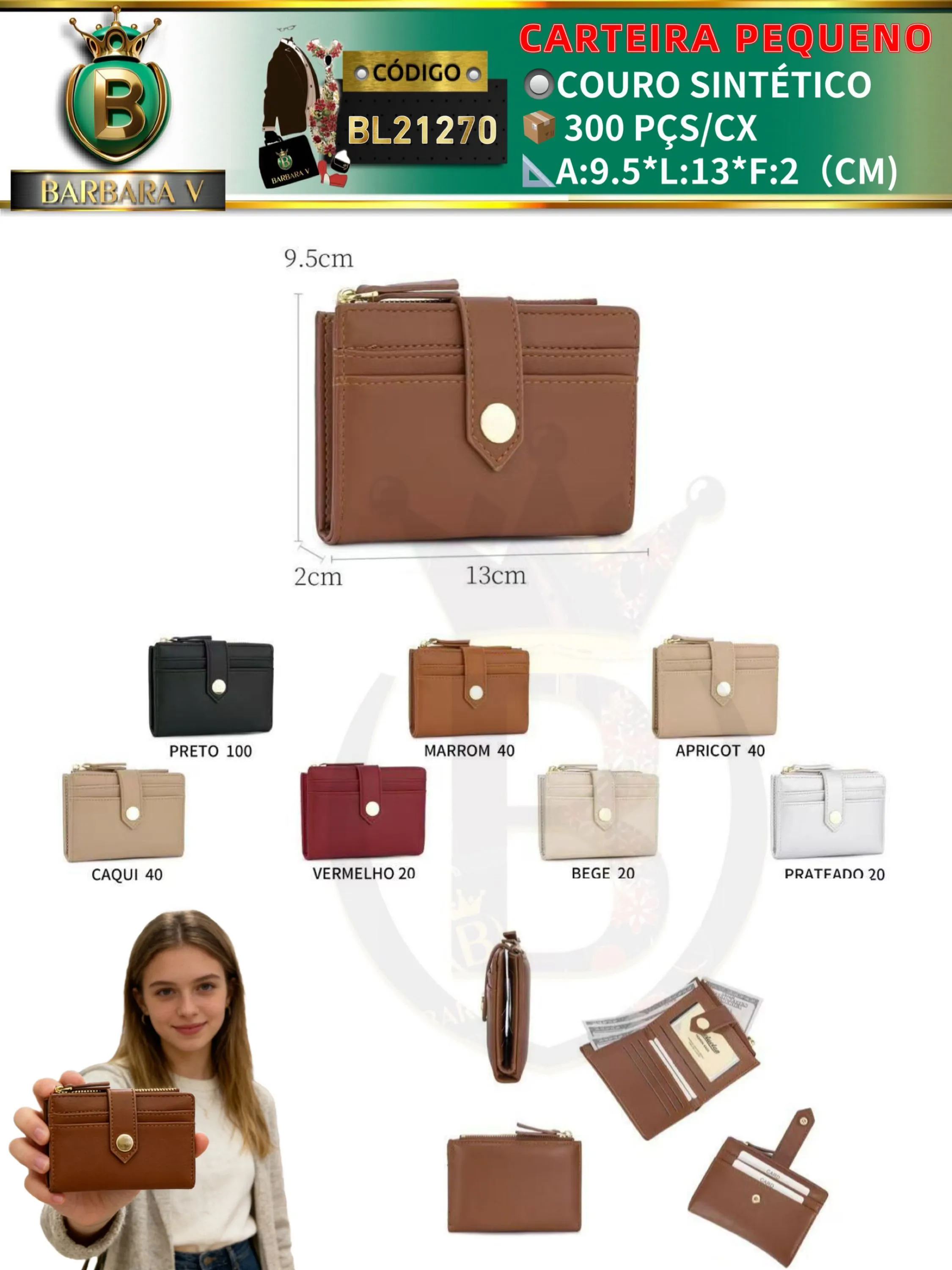 carteira pequeno feminina 2 peças cor aleatório (BL21270)