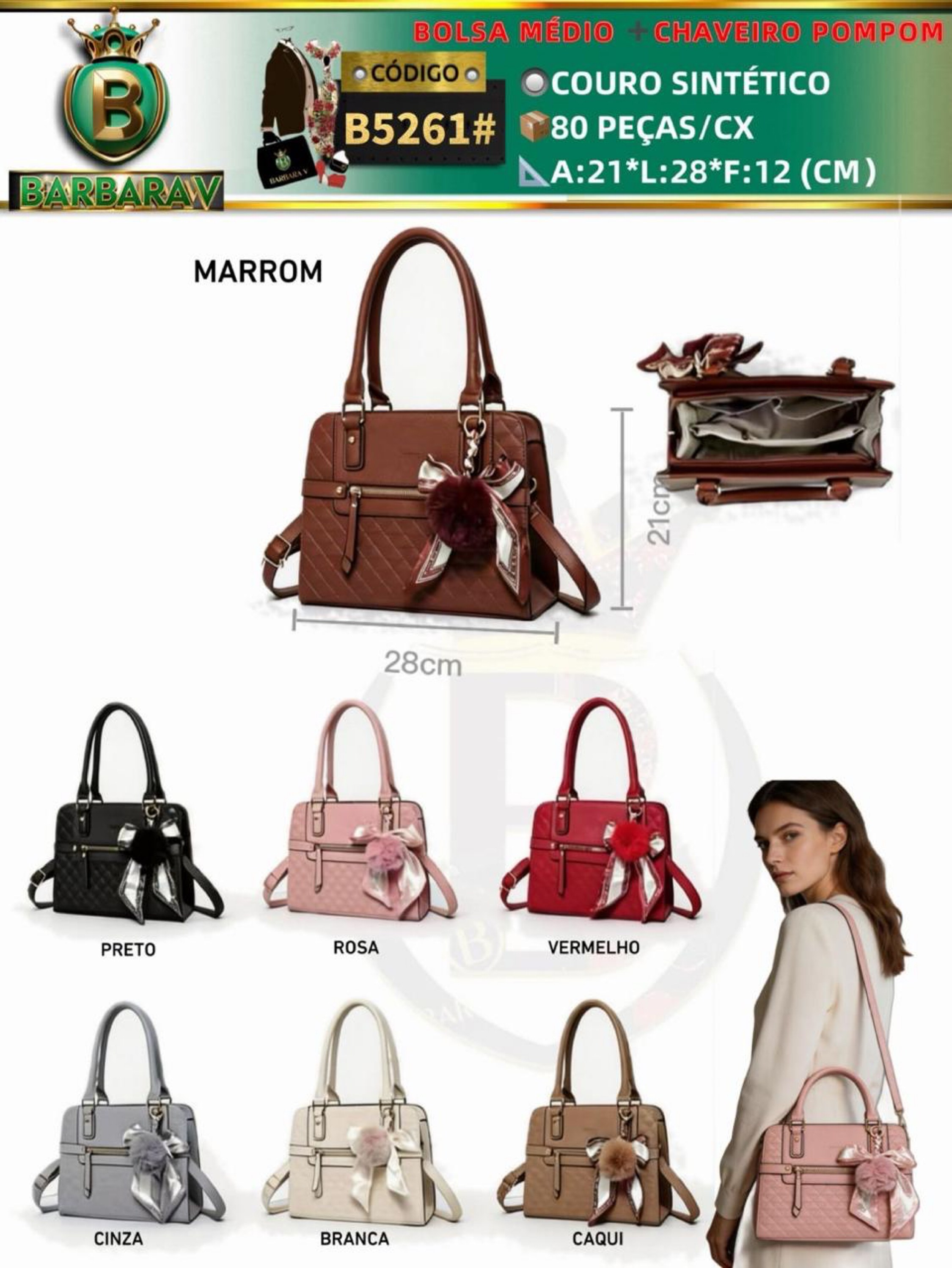 BARBARA V BOLSAS/bolsa médio feminina com chaveiro(B5261#)