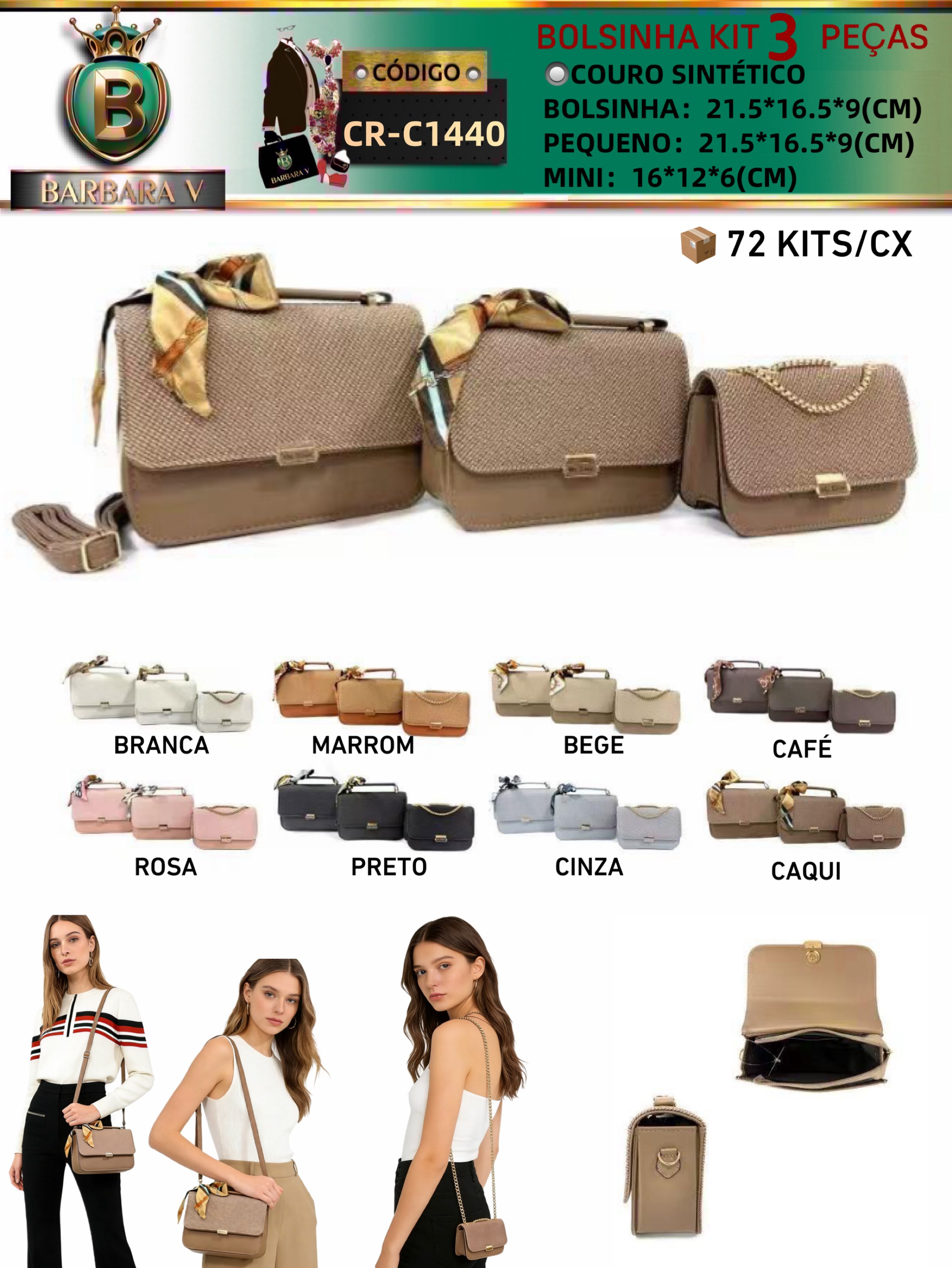 BARBARA V BOLSAS/kit bolsinha 3 peças (CR-C1400)