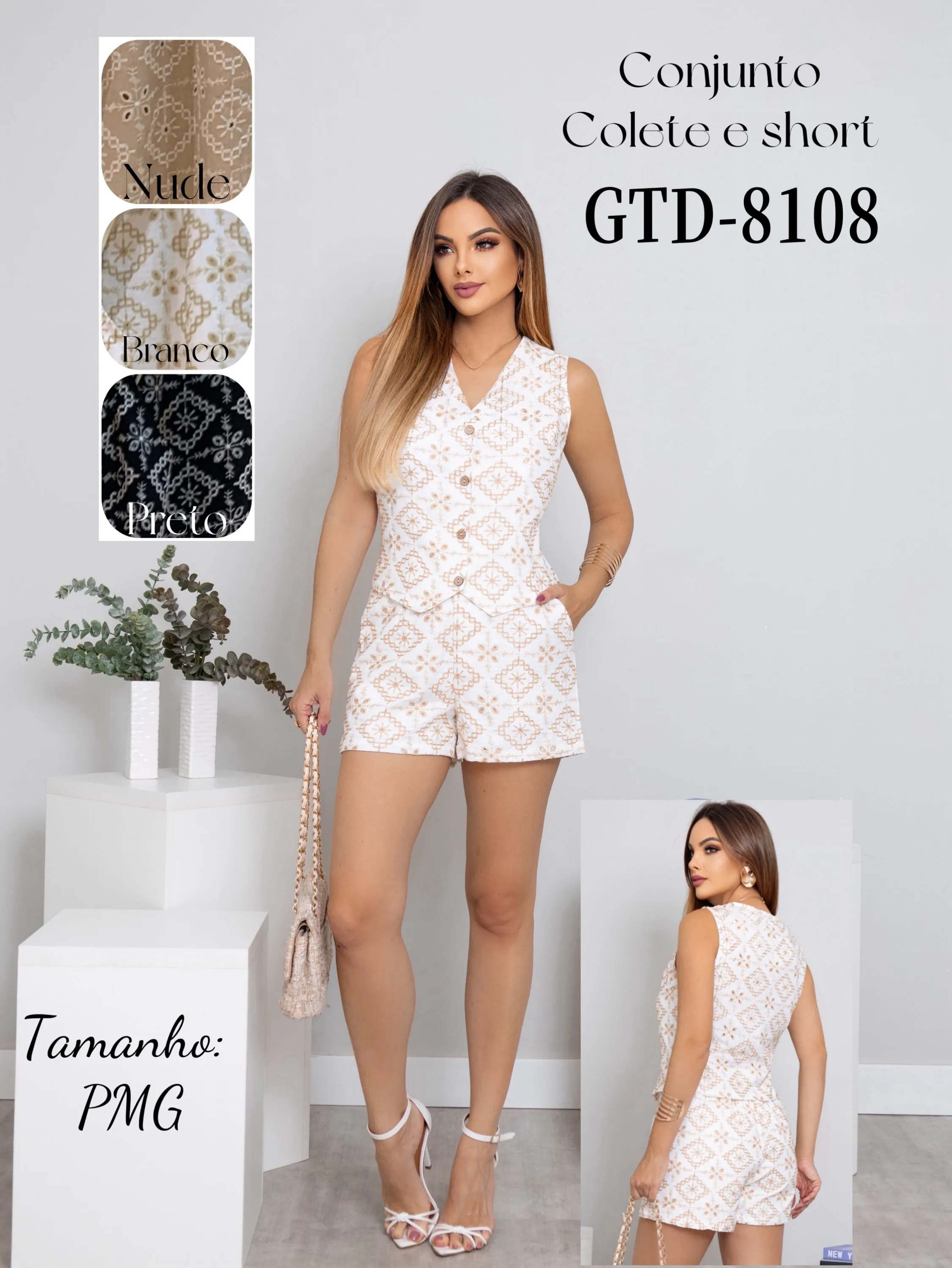 Conjunto feminino colete e short bodadas #8108