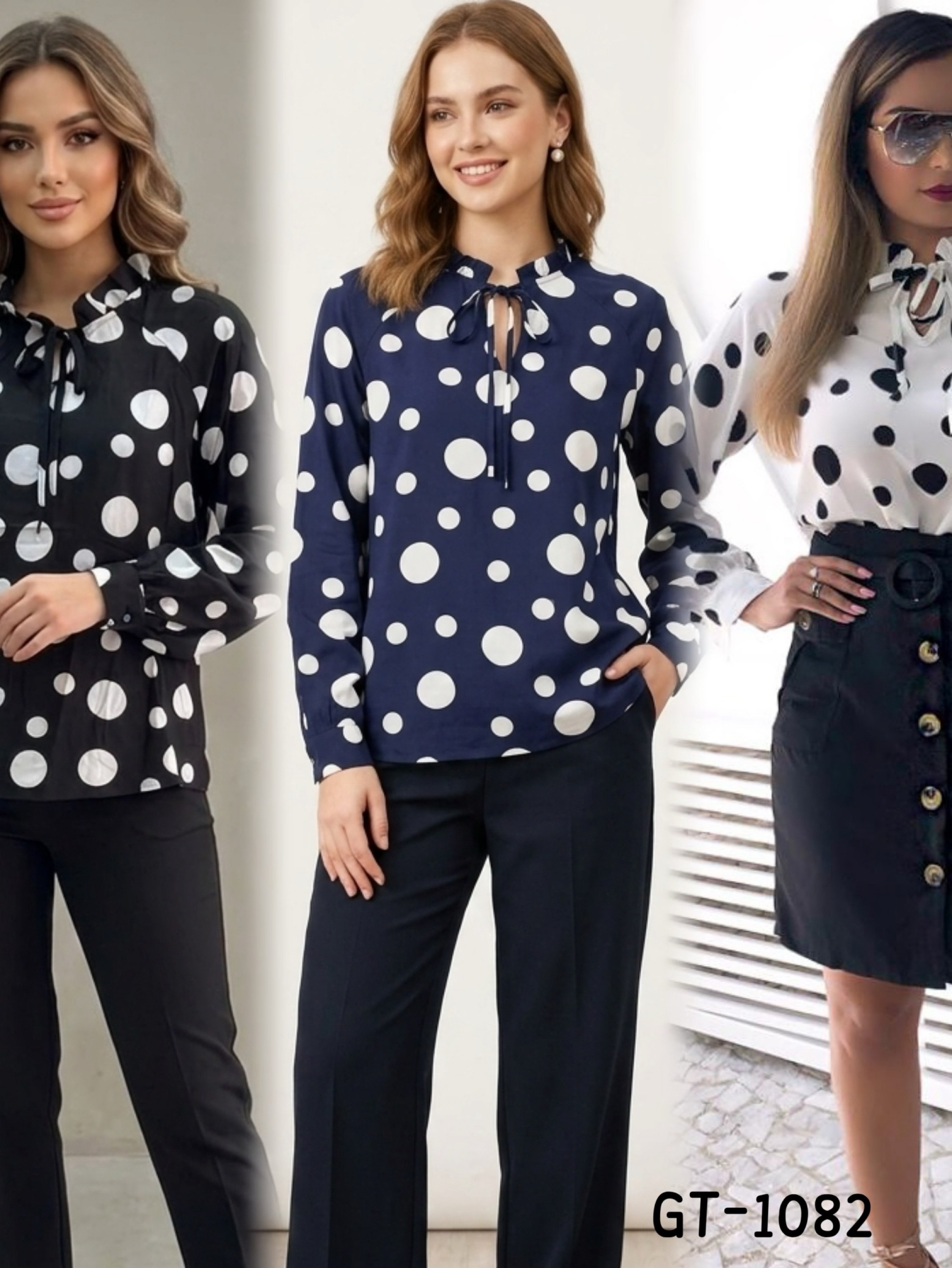 Blusa feminino manga longo de poá GT-1082