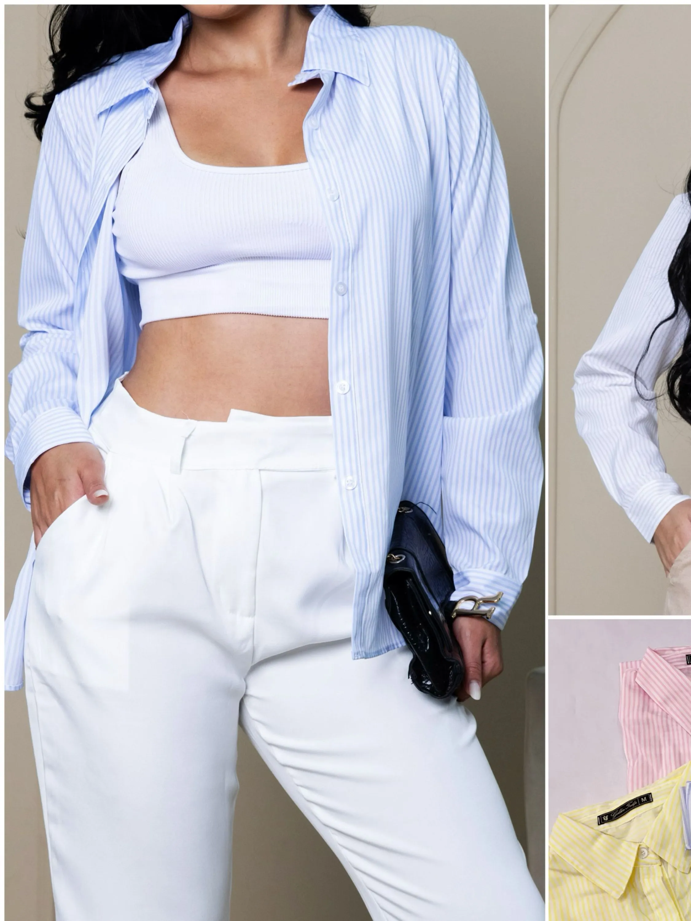 Camisa feminino risco de giz manga longa #02