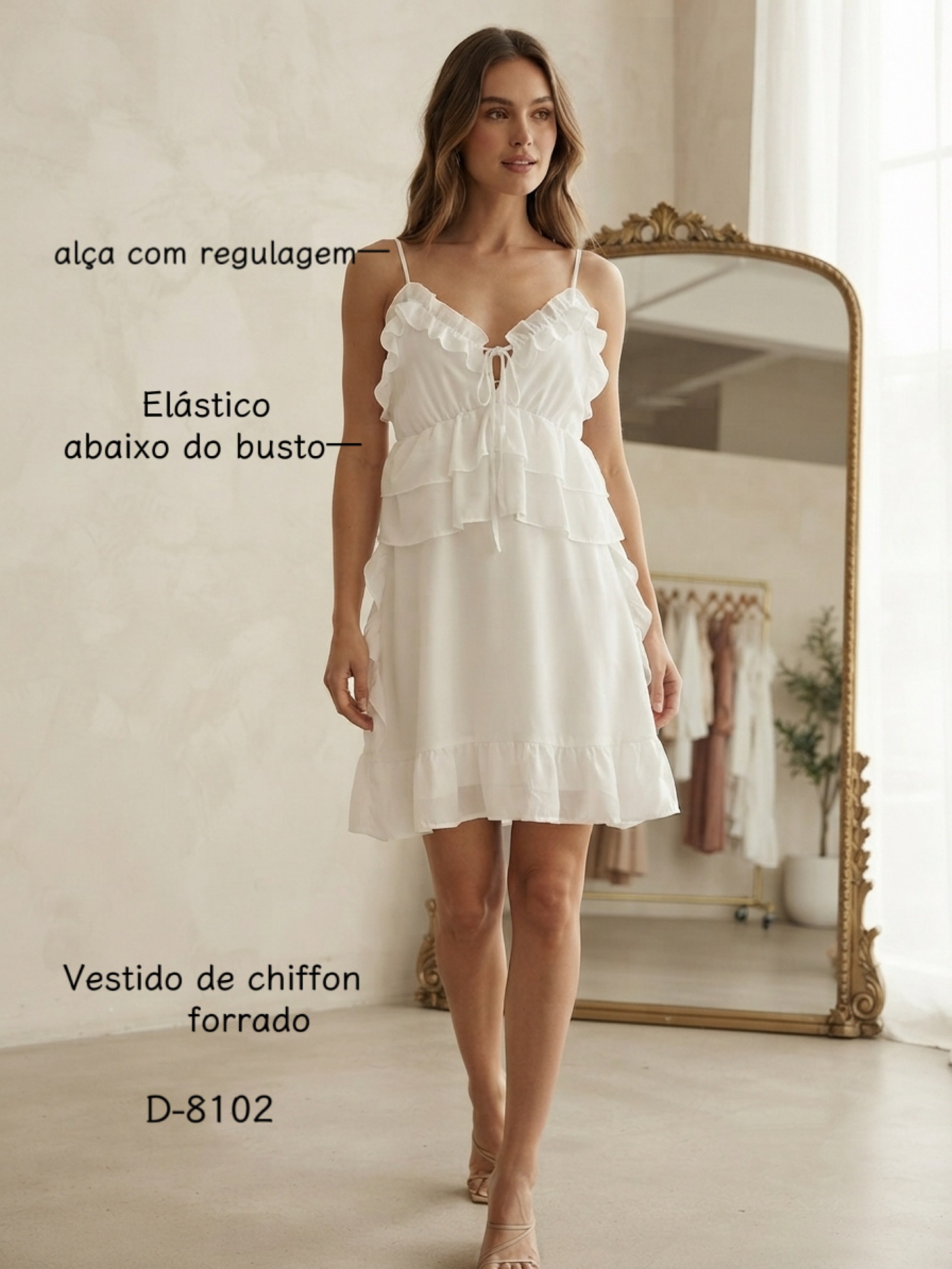Vestido feminino de chiffon,forrado D-8102