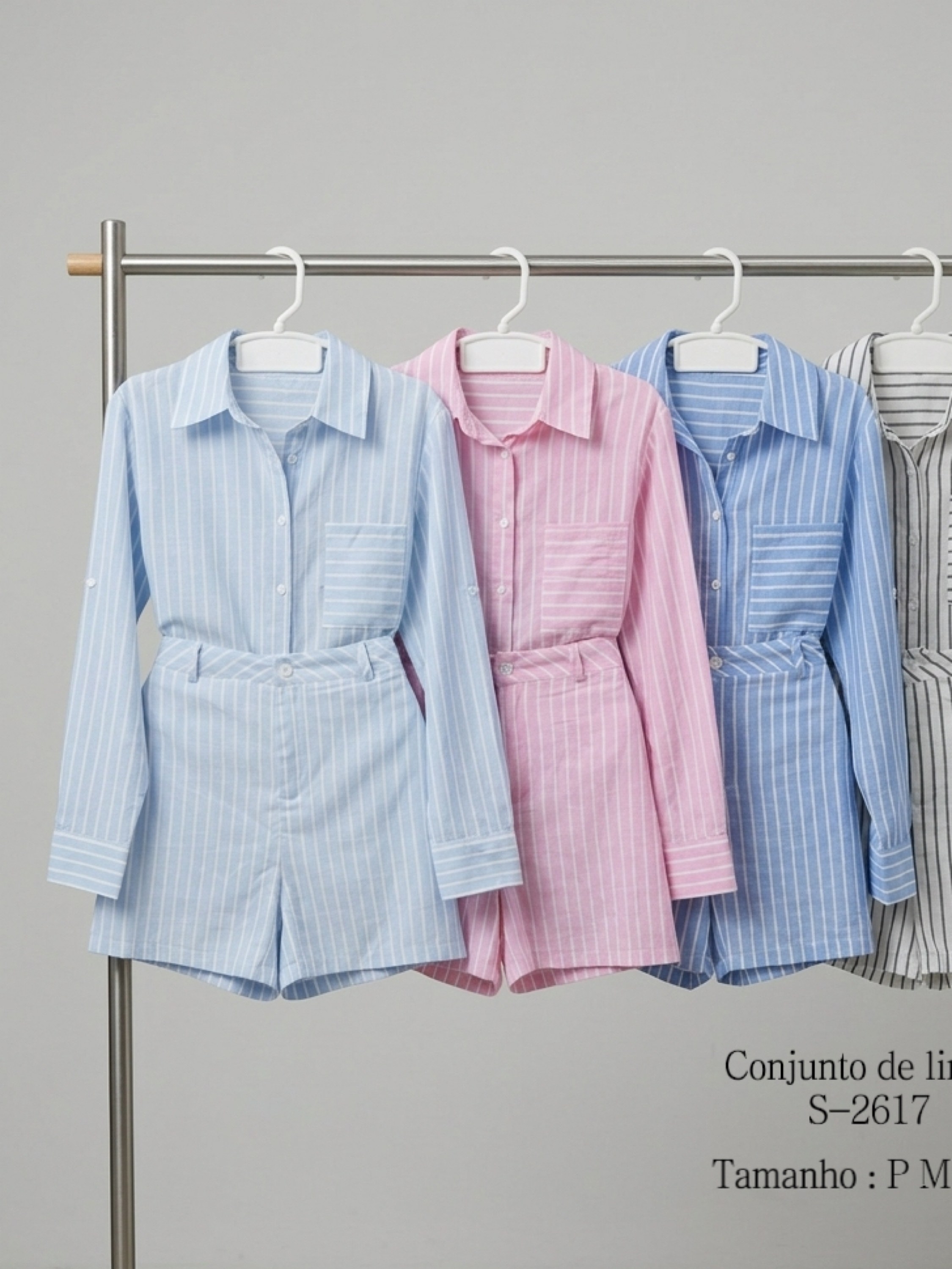 Conjunto S-2617 feminino de linho listrado
