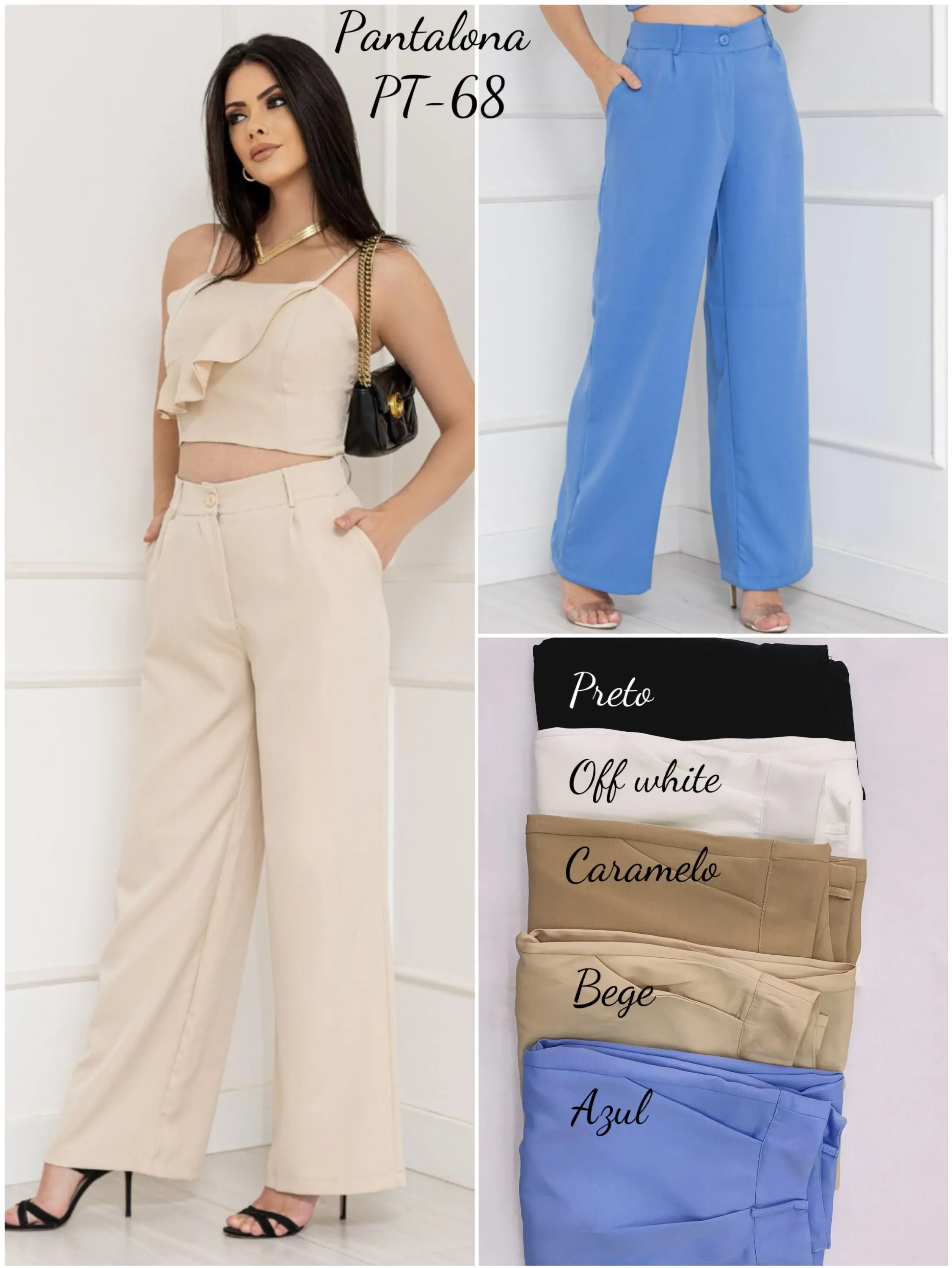 Pantalona feminino wide leg alfaiataria PT-68