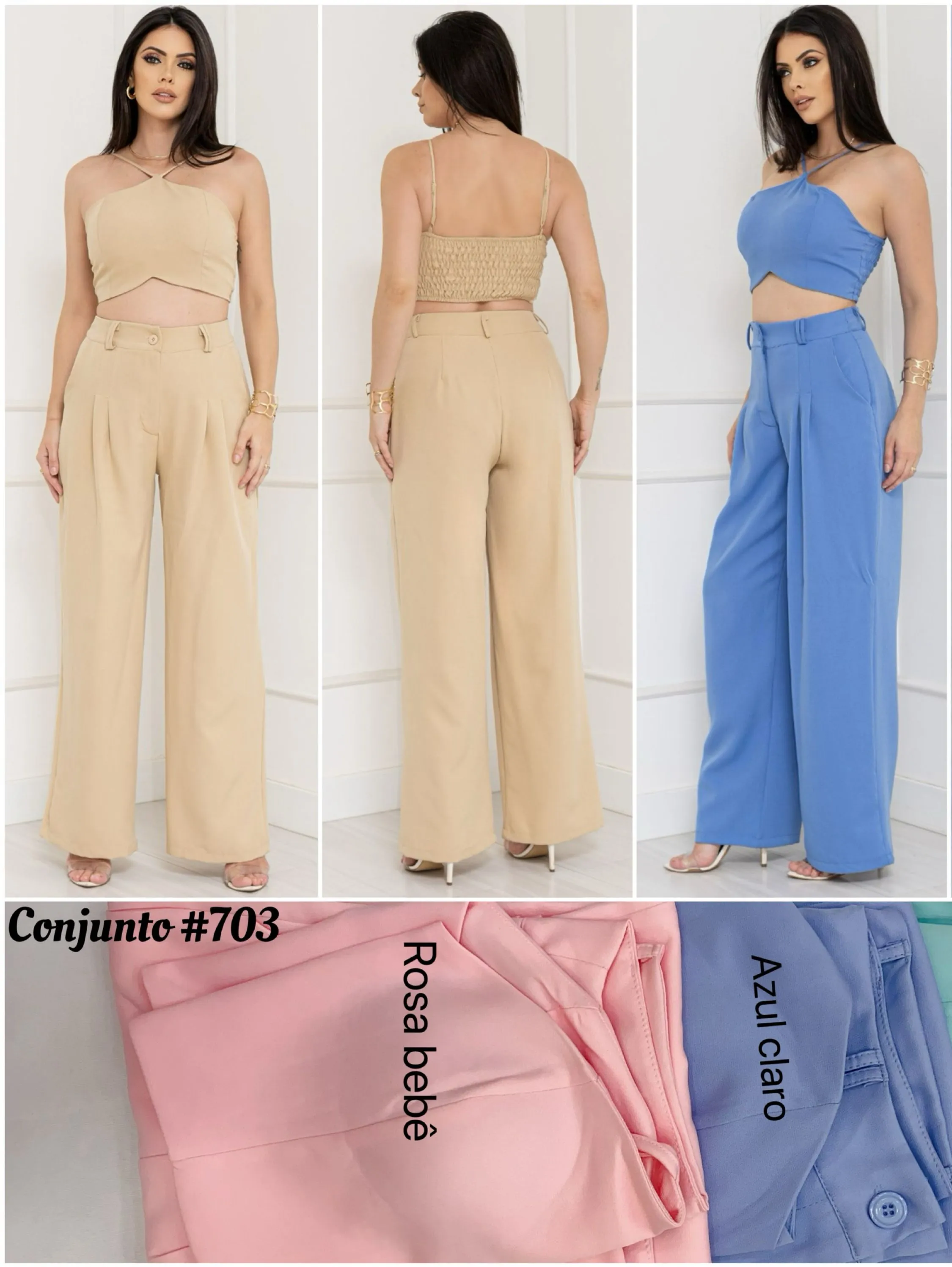 Conjunto feminino croppd com bojo e pantalona #703