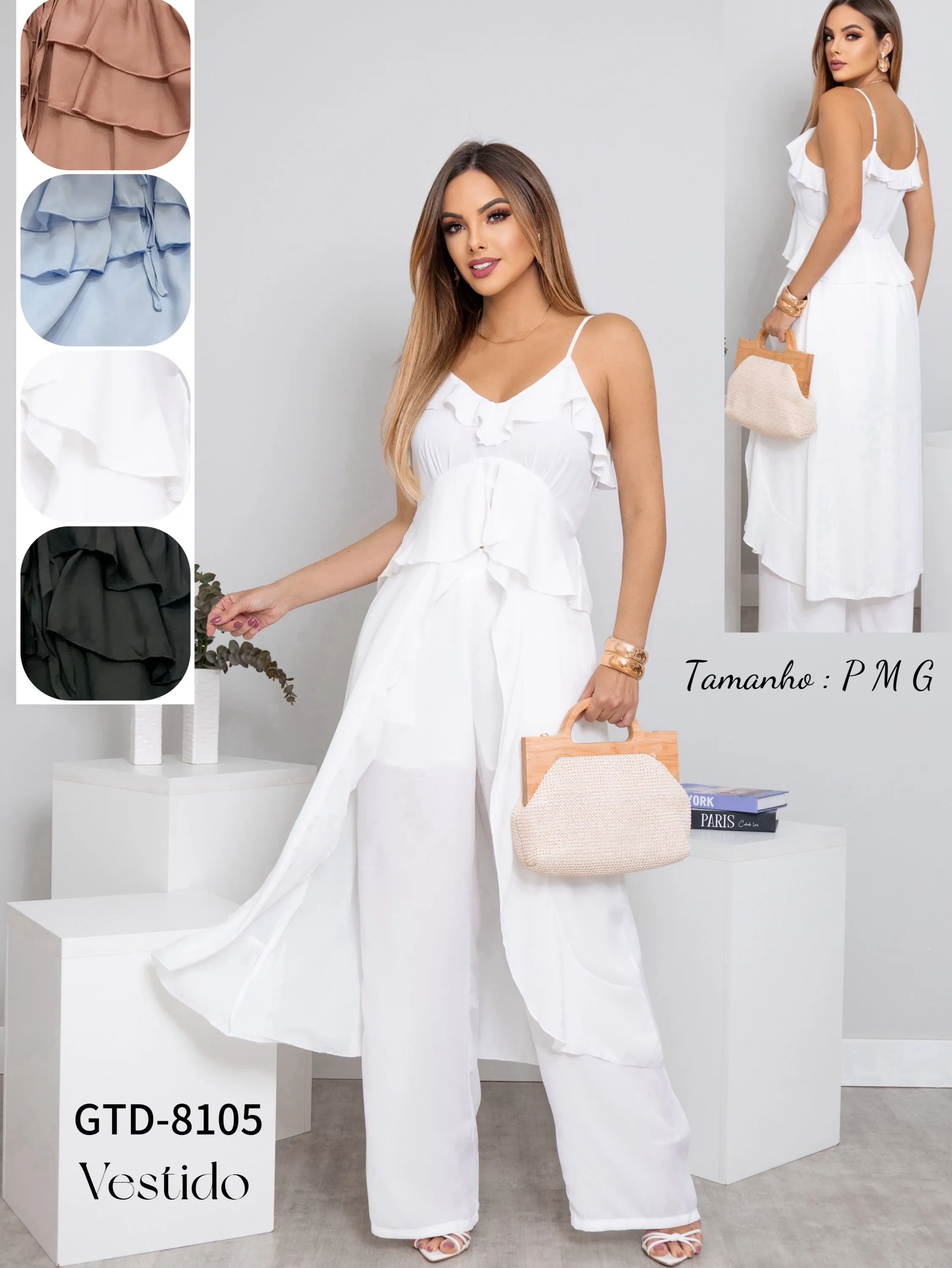 Blusa feminina bata longa,de chiffon babado boho GTD-8105