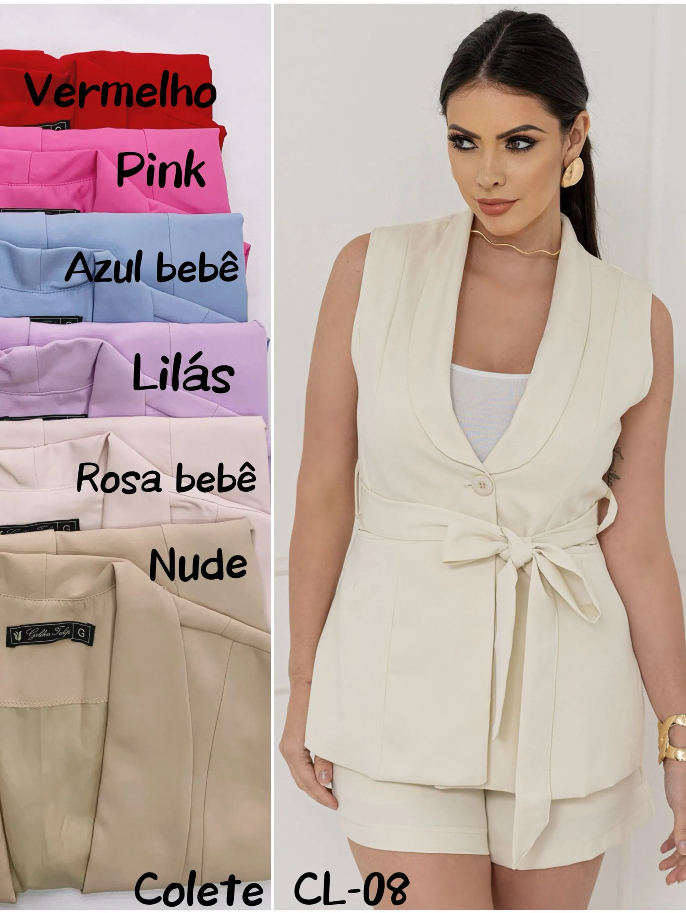 Colete feminino longo feminino forrado CL-08