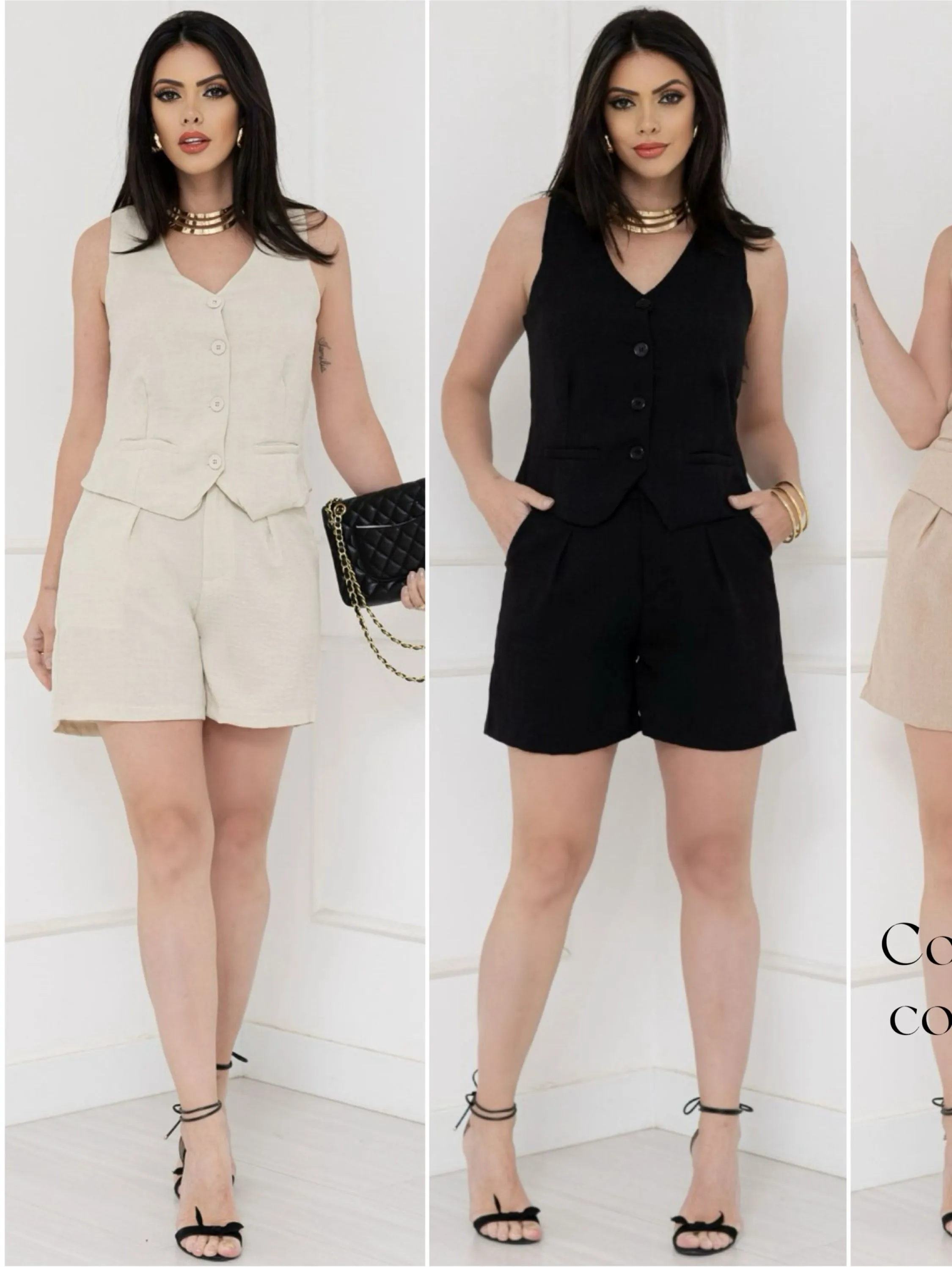 Conjunto feminino de linho.colete e short