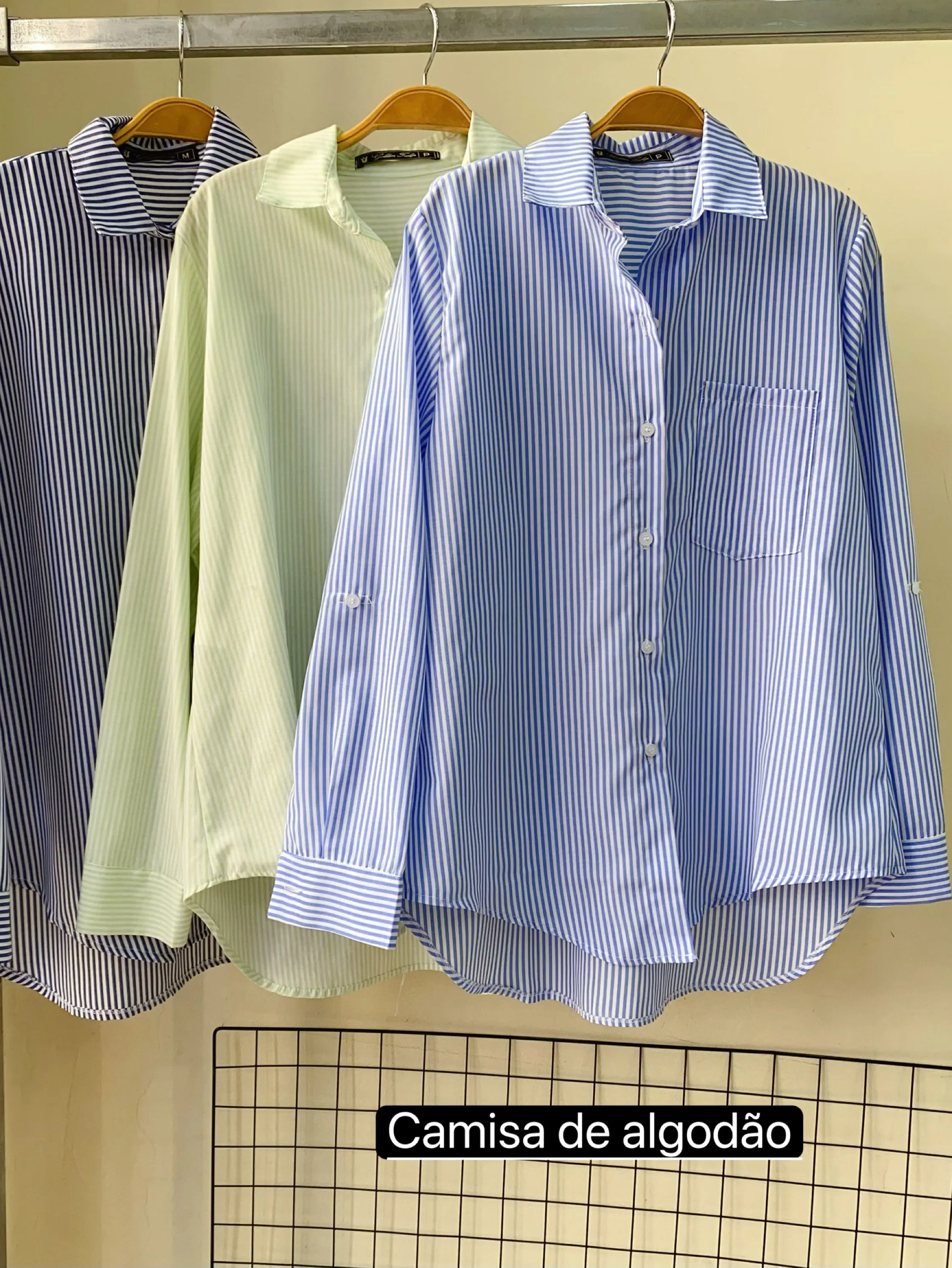 Camisa feminino de algodão oversized listrada #03