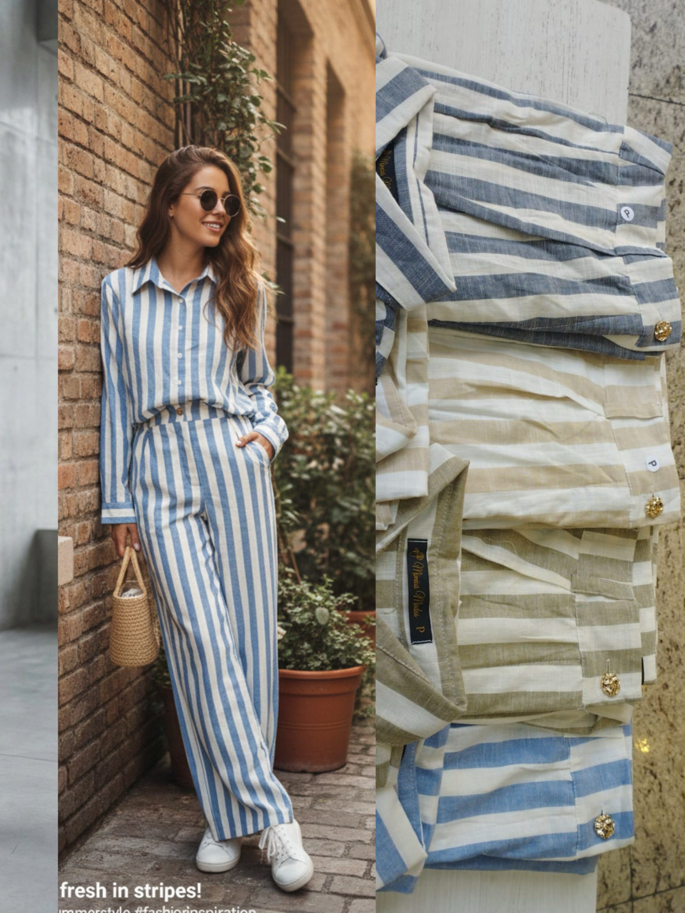 Camisa e calca listrada feminina linho MÍMIUS moda