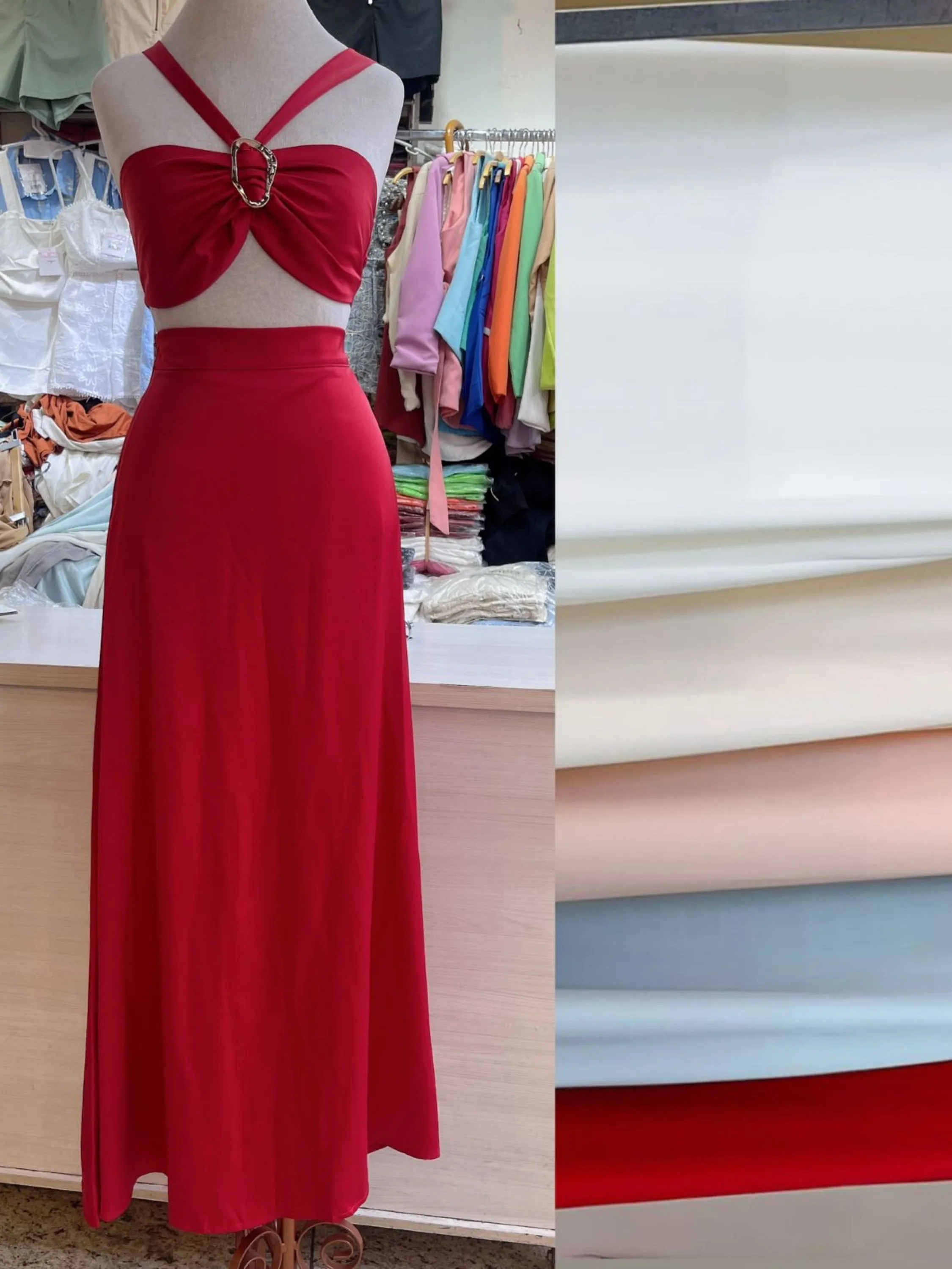 Conjunto top e saia de cetim feminina mimius moda