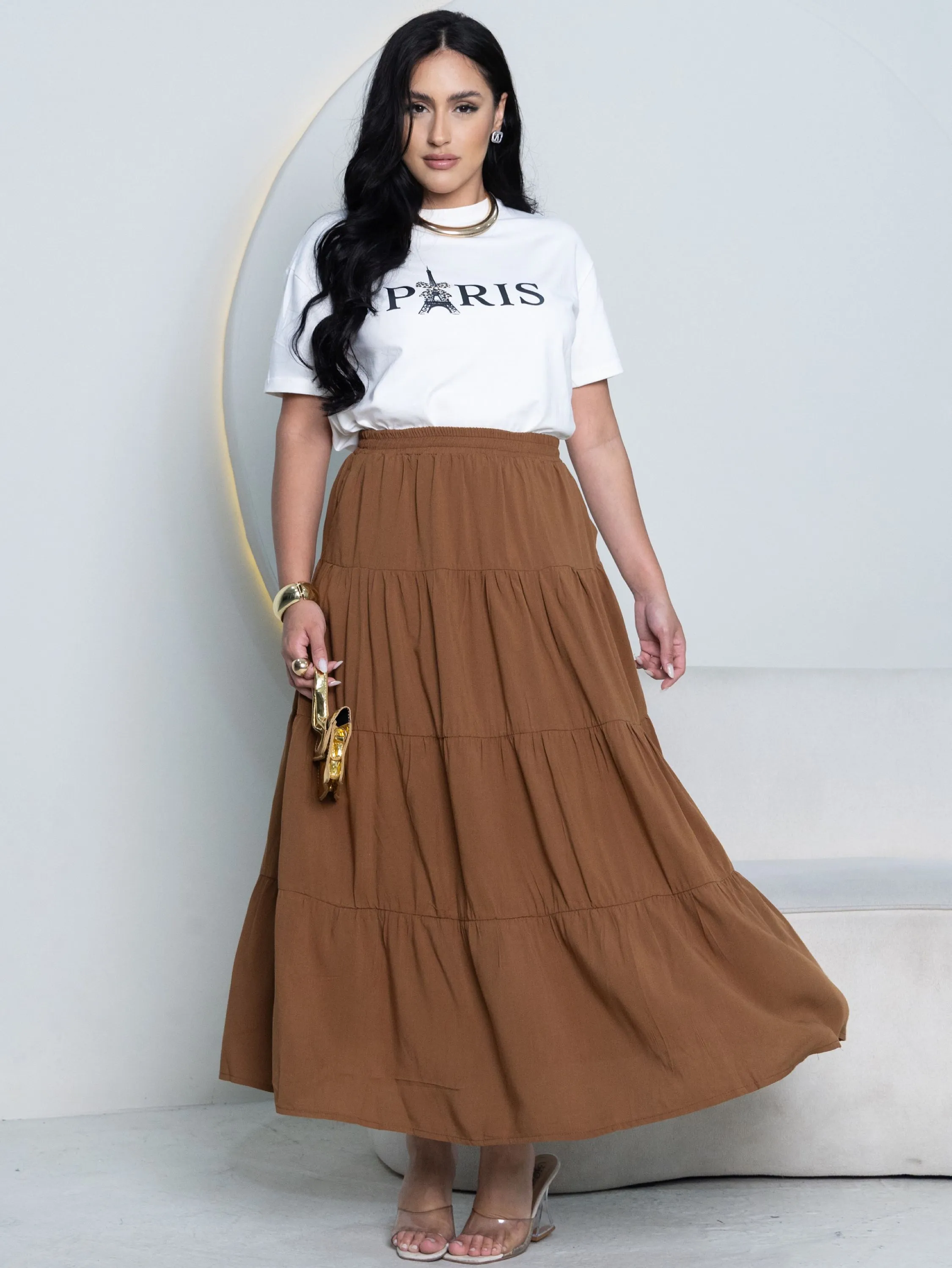 Saia longa viscolinho feminina mimius moda