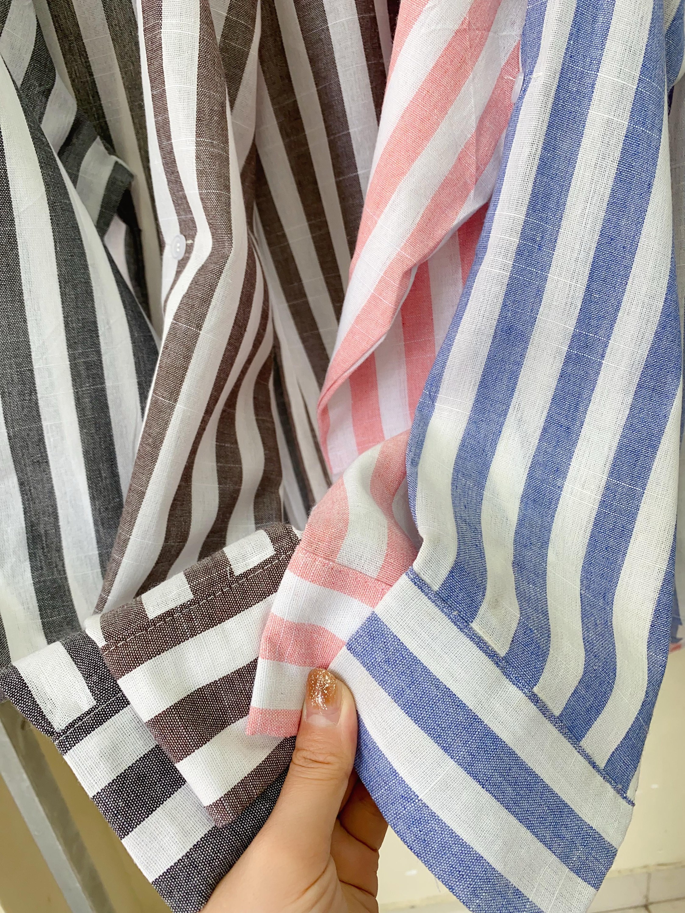 camisa listrada manga longa linho feminina