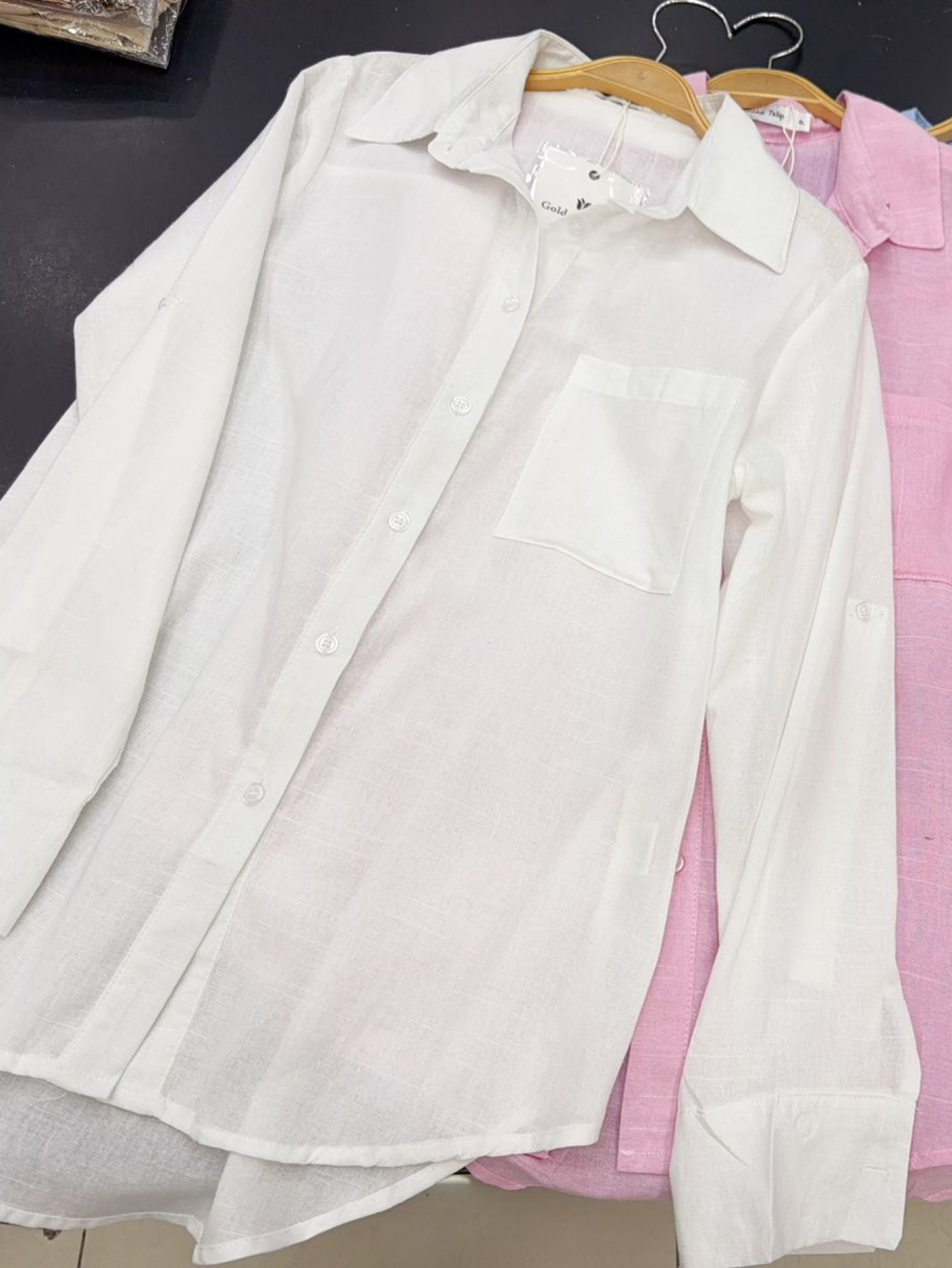 Camisa liso manga longa de linho feminina MÍMIUS moda