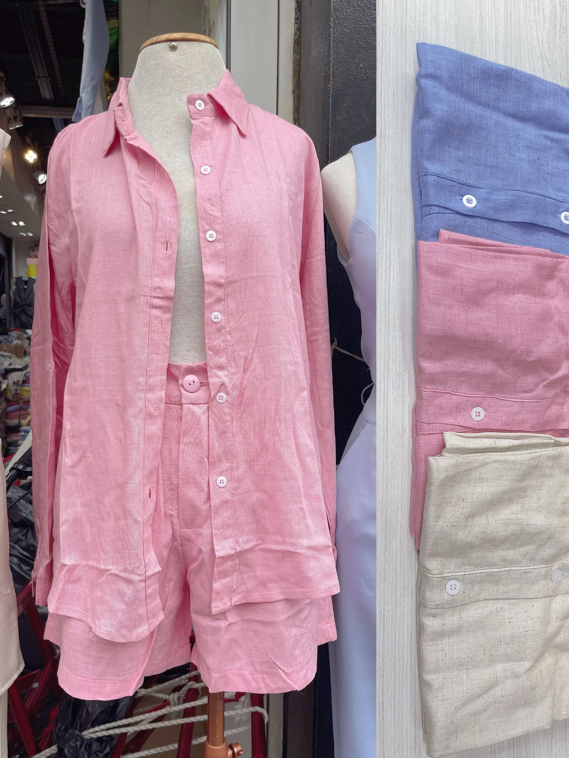 Conjunto camisa e shorts de linho feminina mimius moda