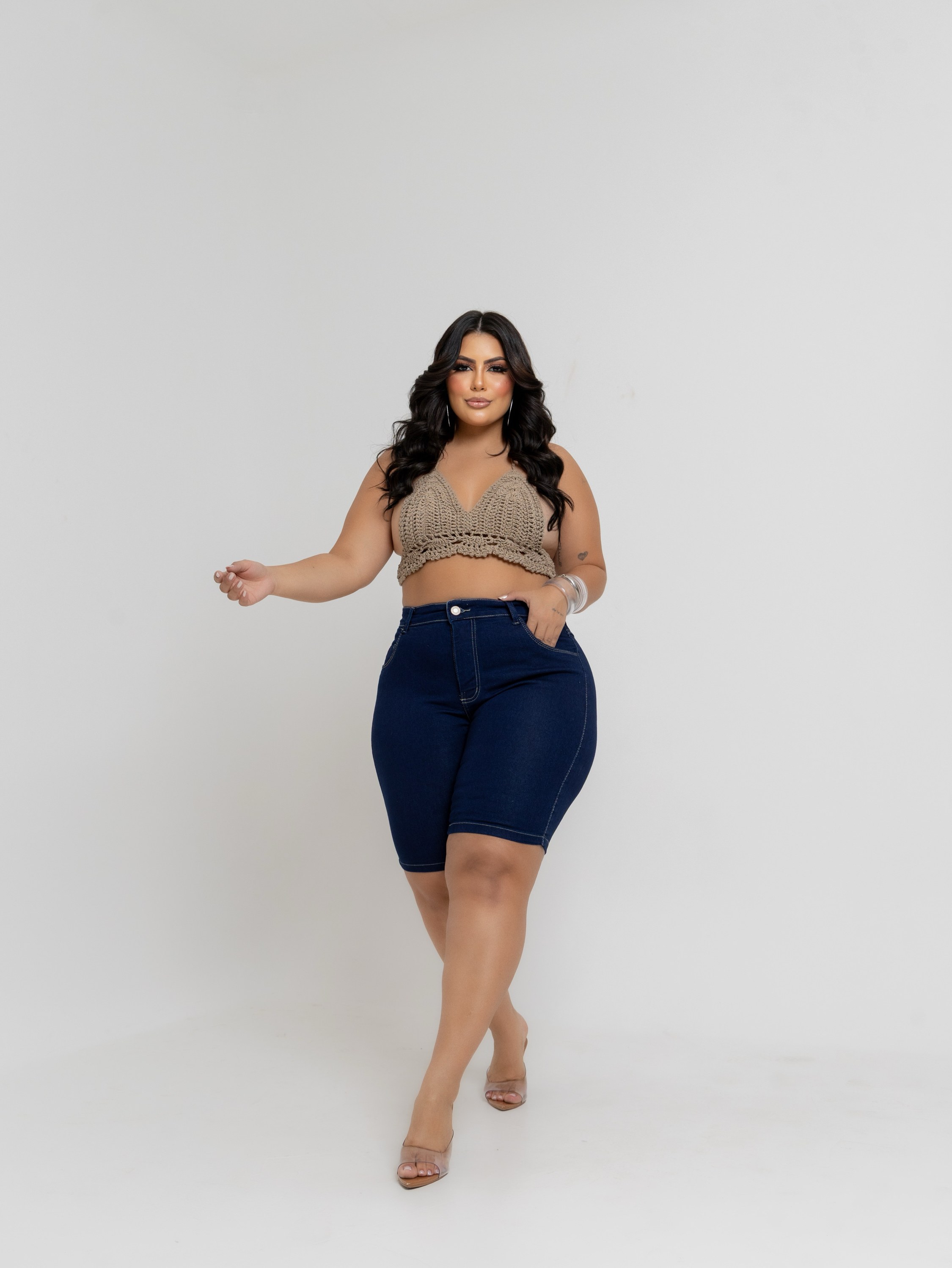 Bermuda jeans feminina plus size