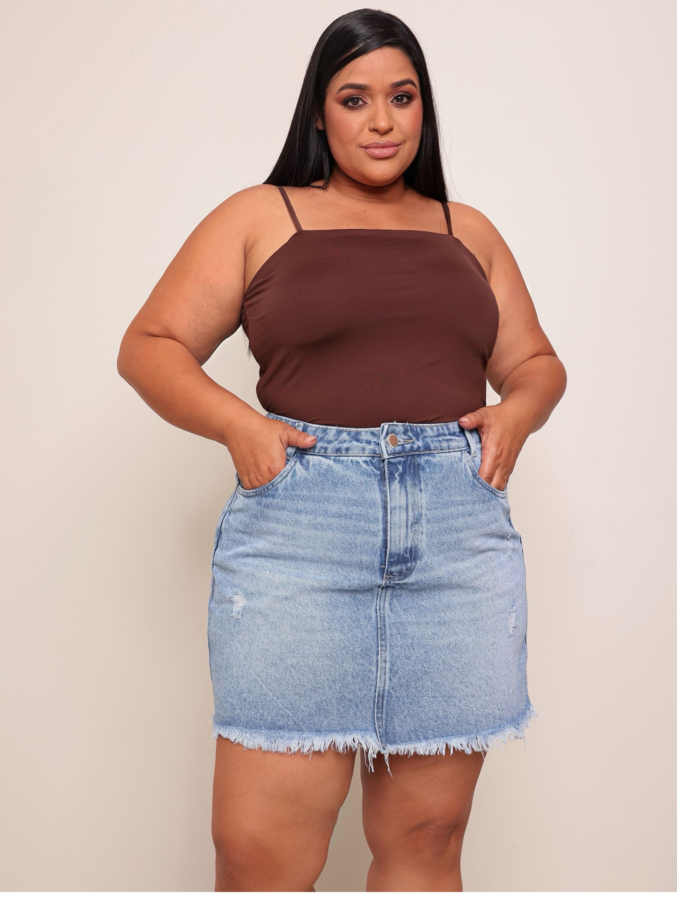 Saia jeans feminina plus size