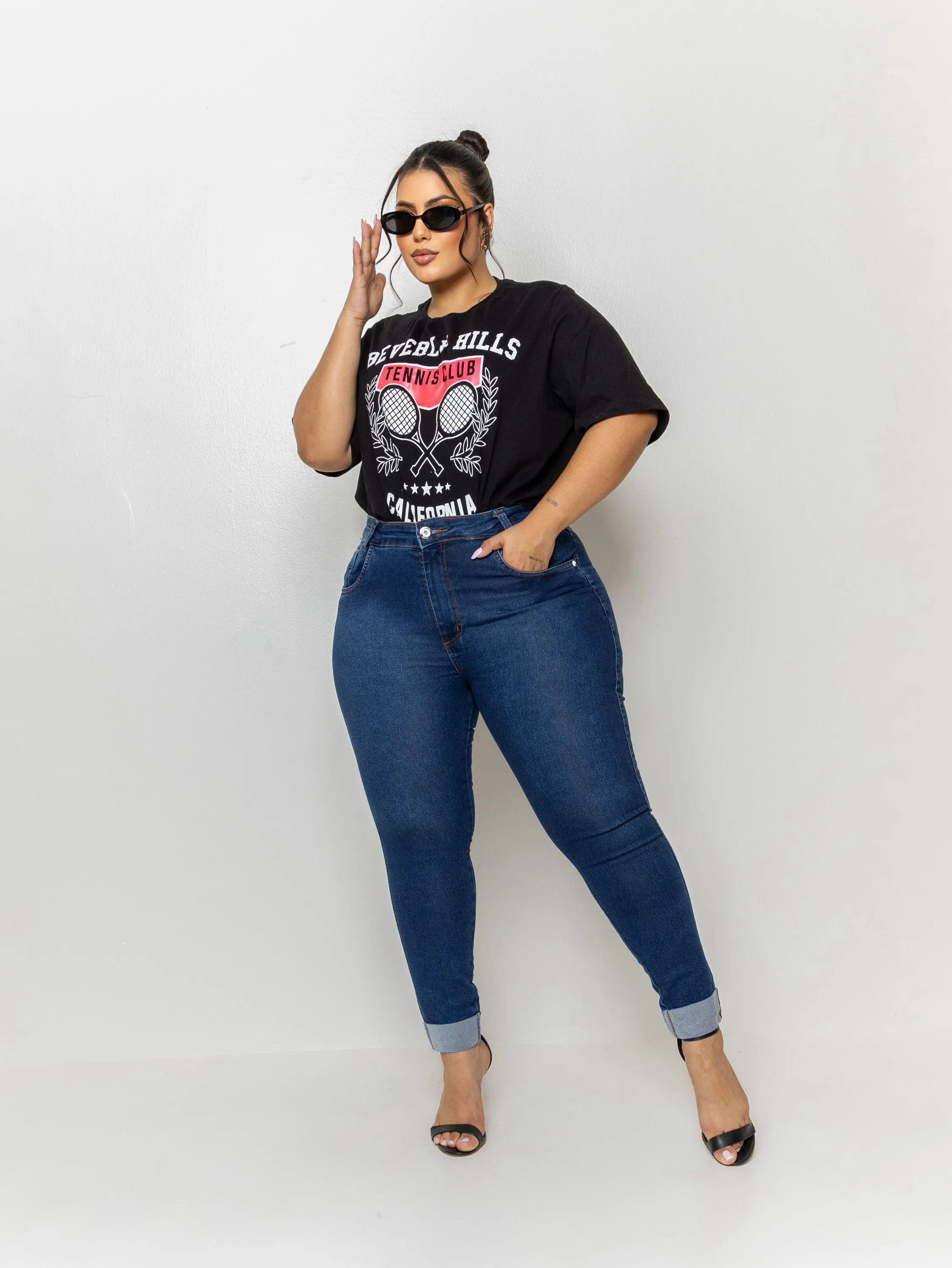 Calça skinny jeans feminina plus size