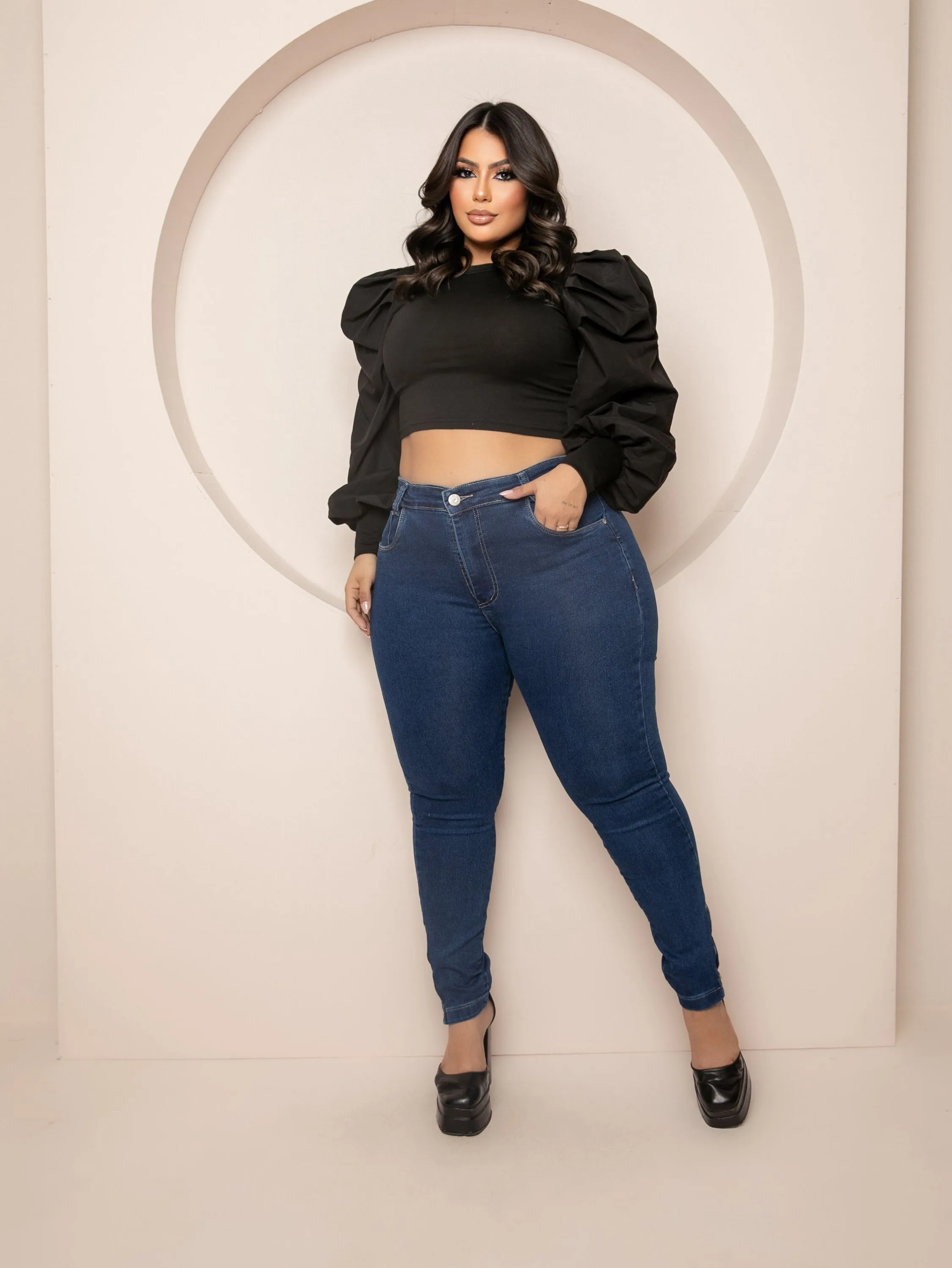 Calça skinny jeans feminina plus size