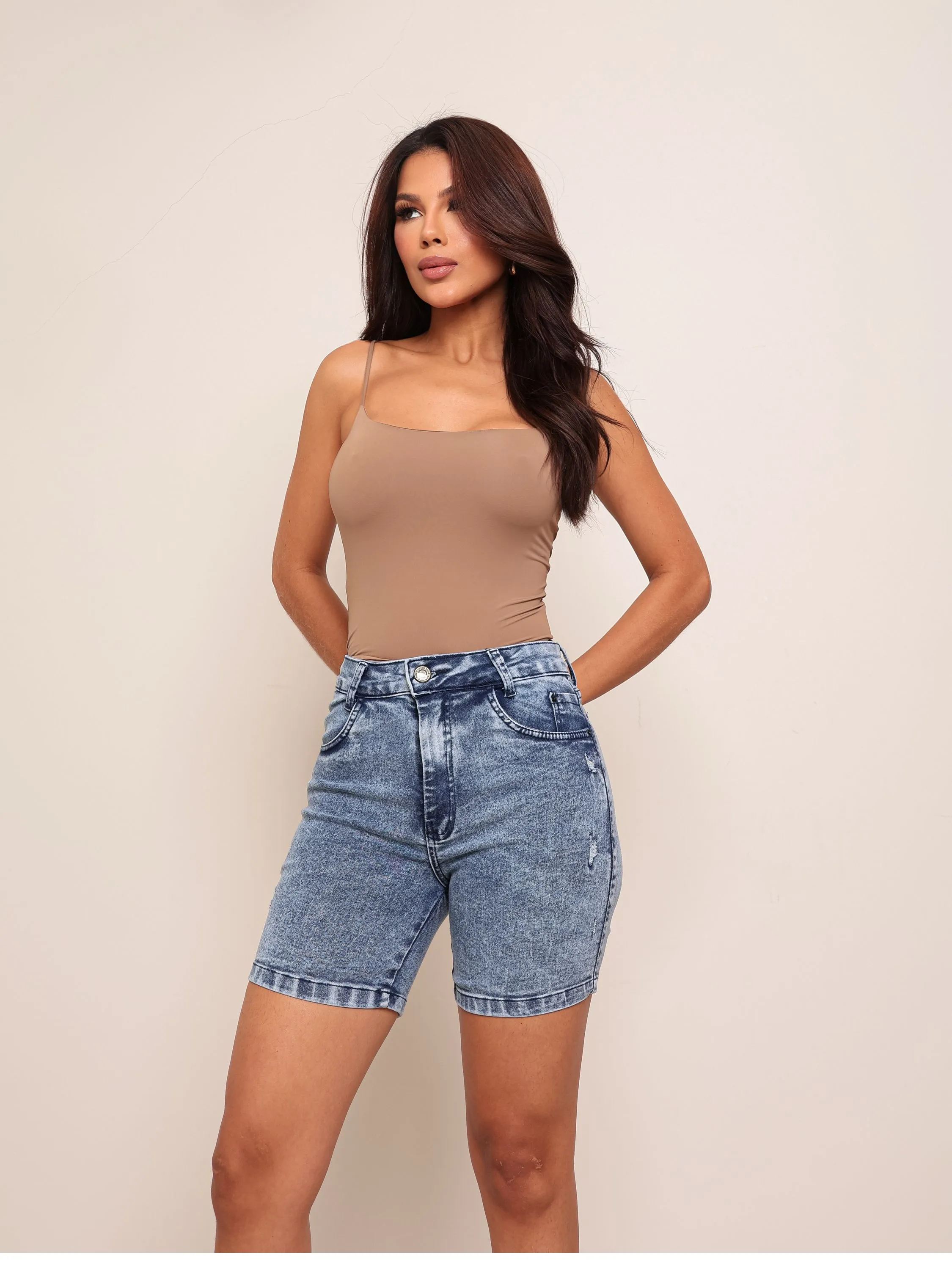 Meia coxa jeans feminina