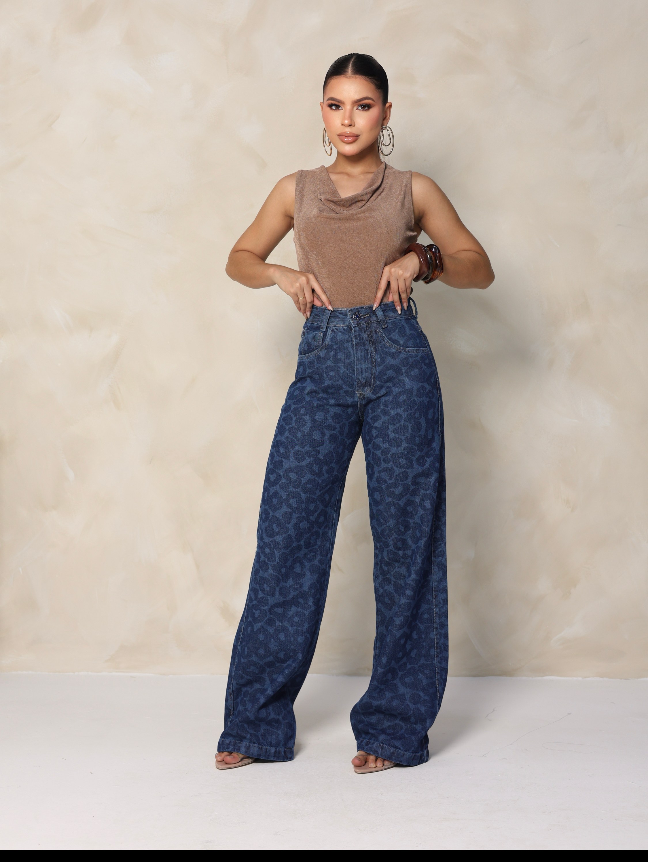 Calça wide leg onça jeans feminina