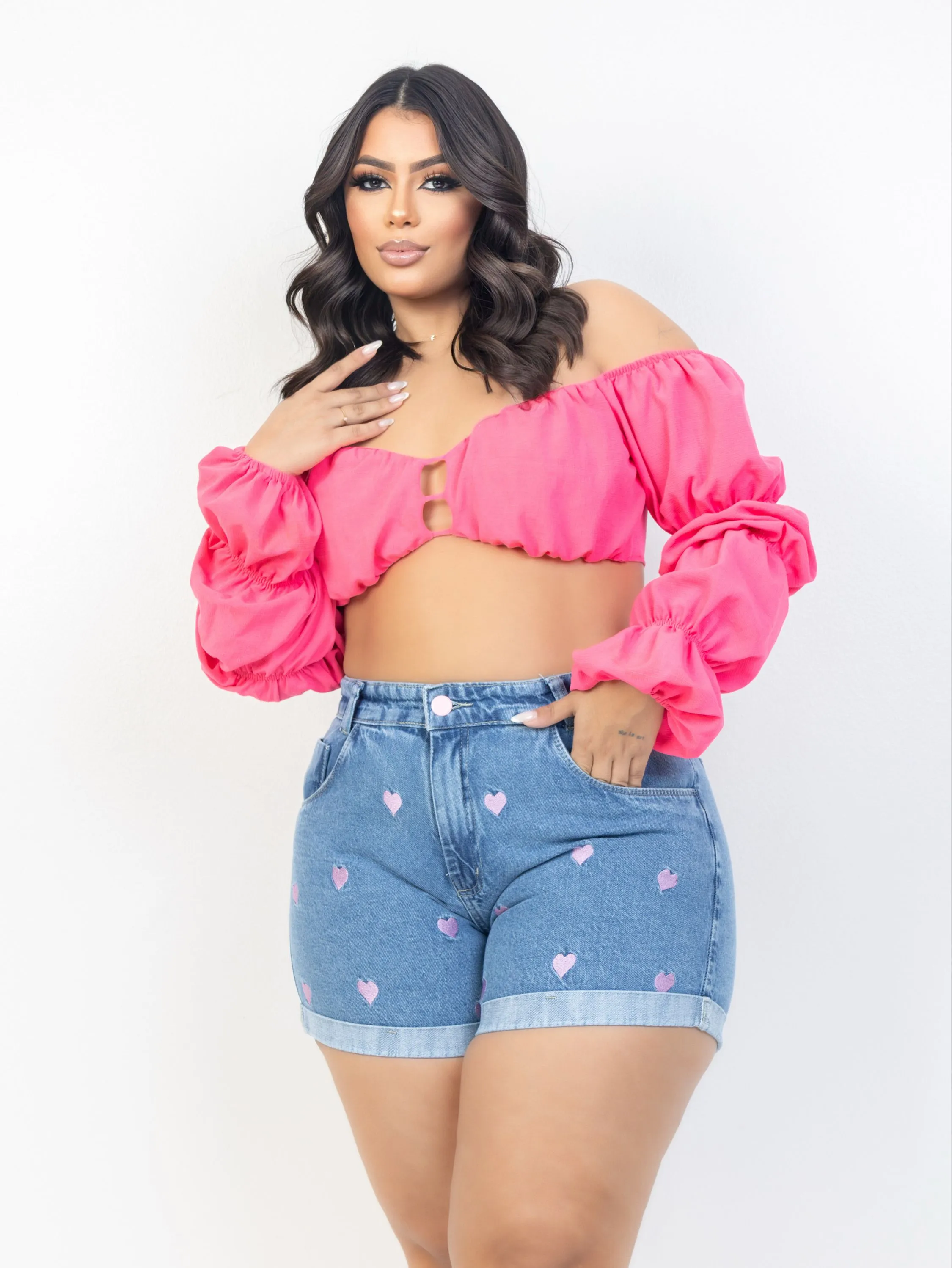 Short jeans feminino plus size bordado