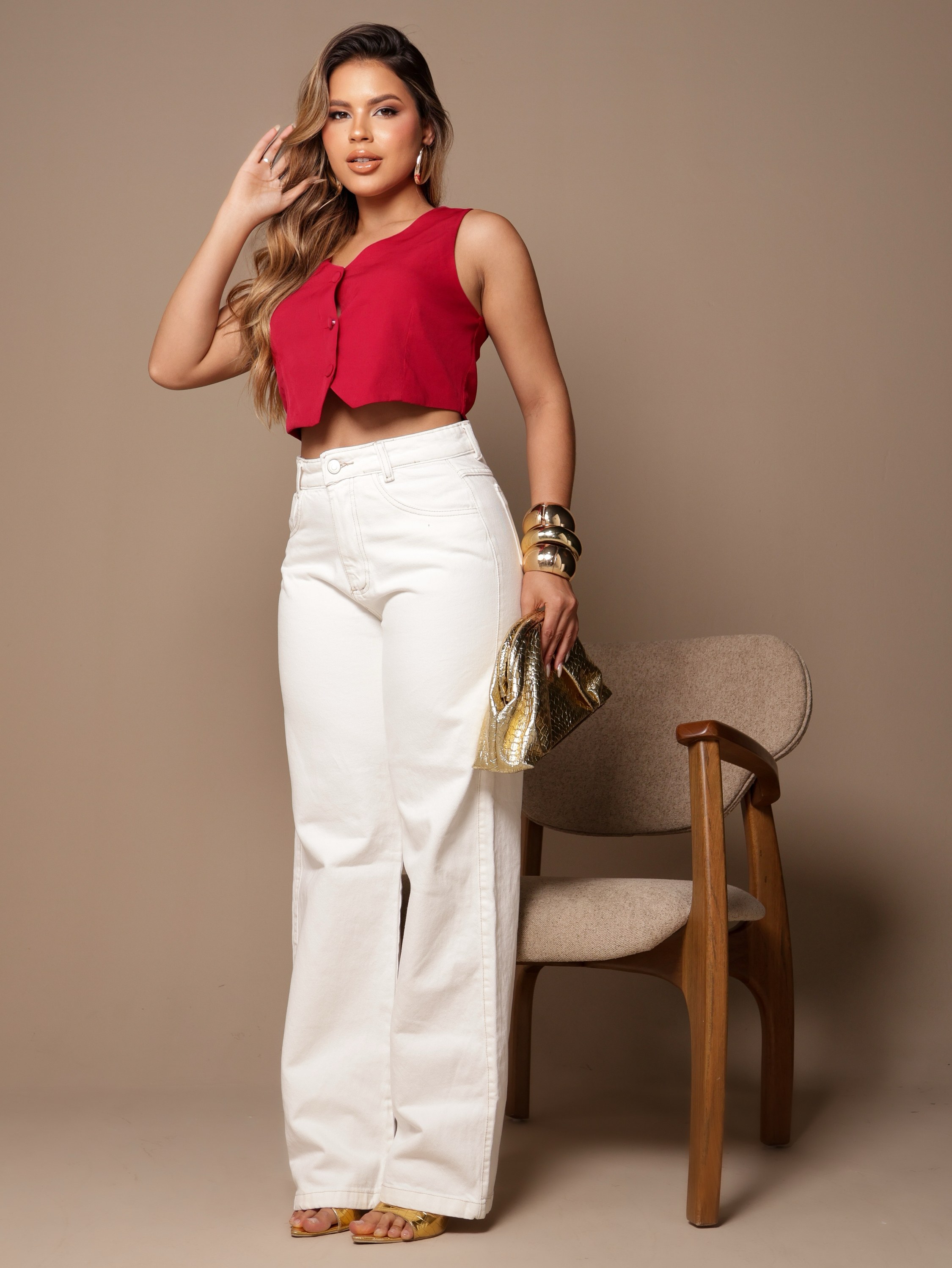 Calça wide leg jeans feminina