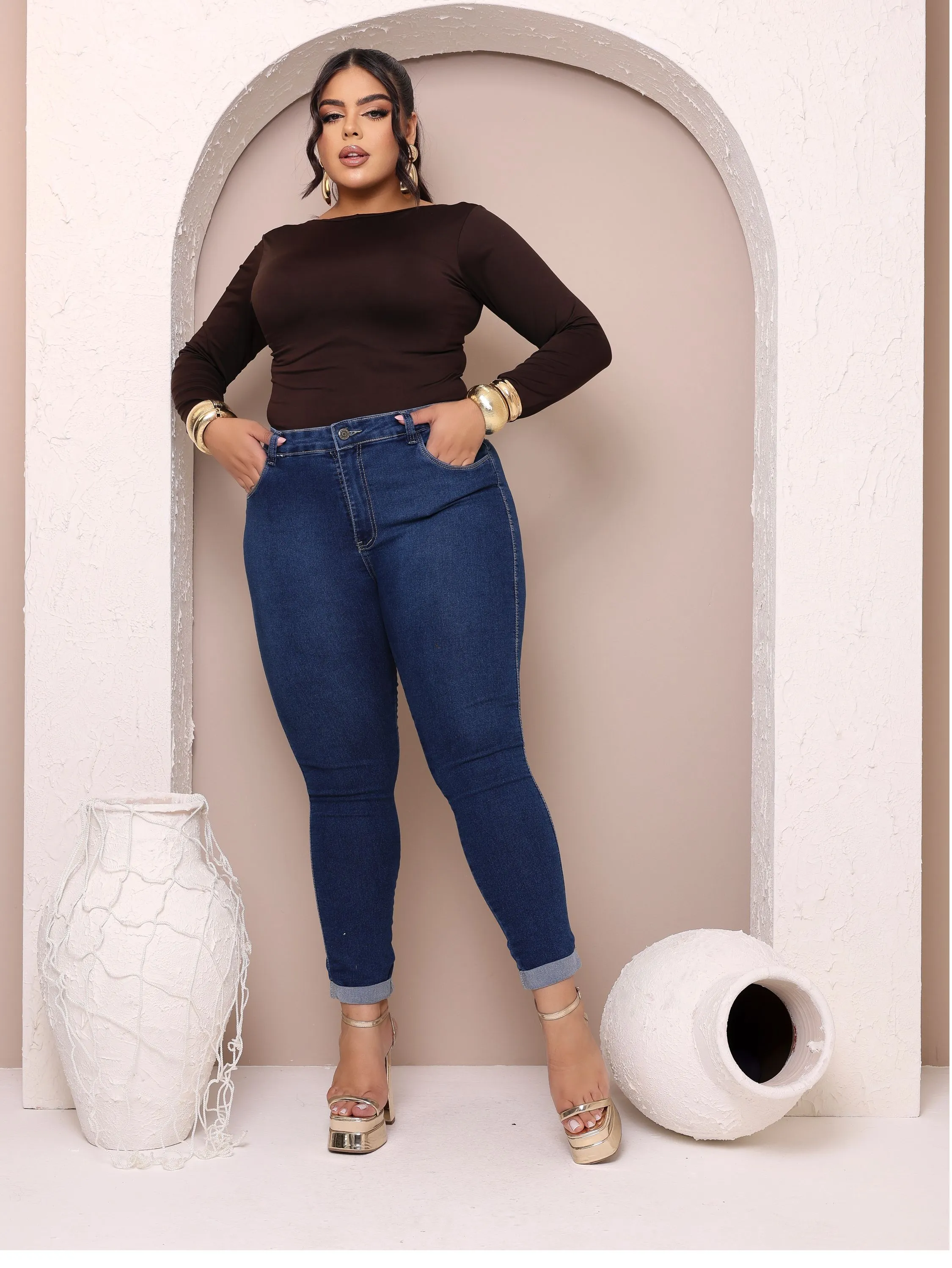 Calça skinny jeans feminina plus size