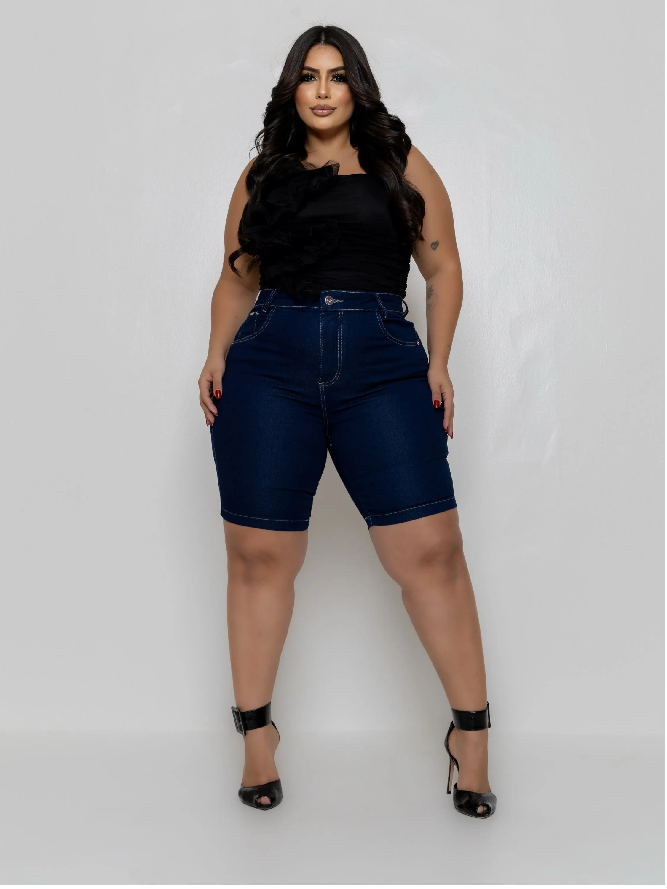 Bermuda jeans feminina plus size