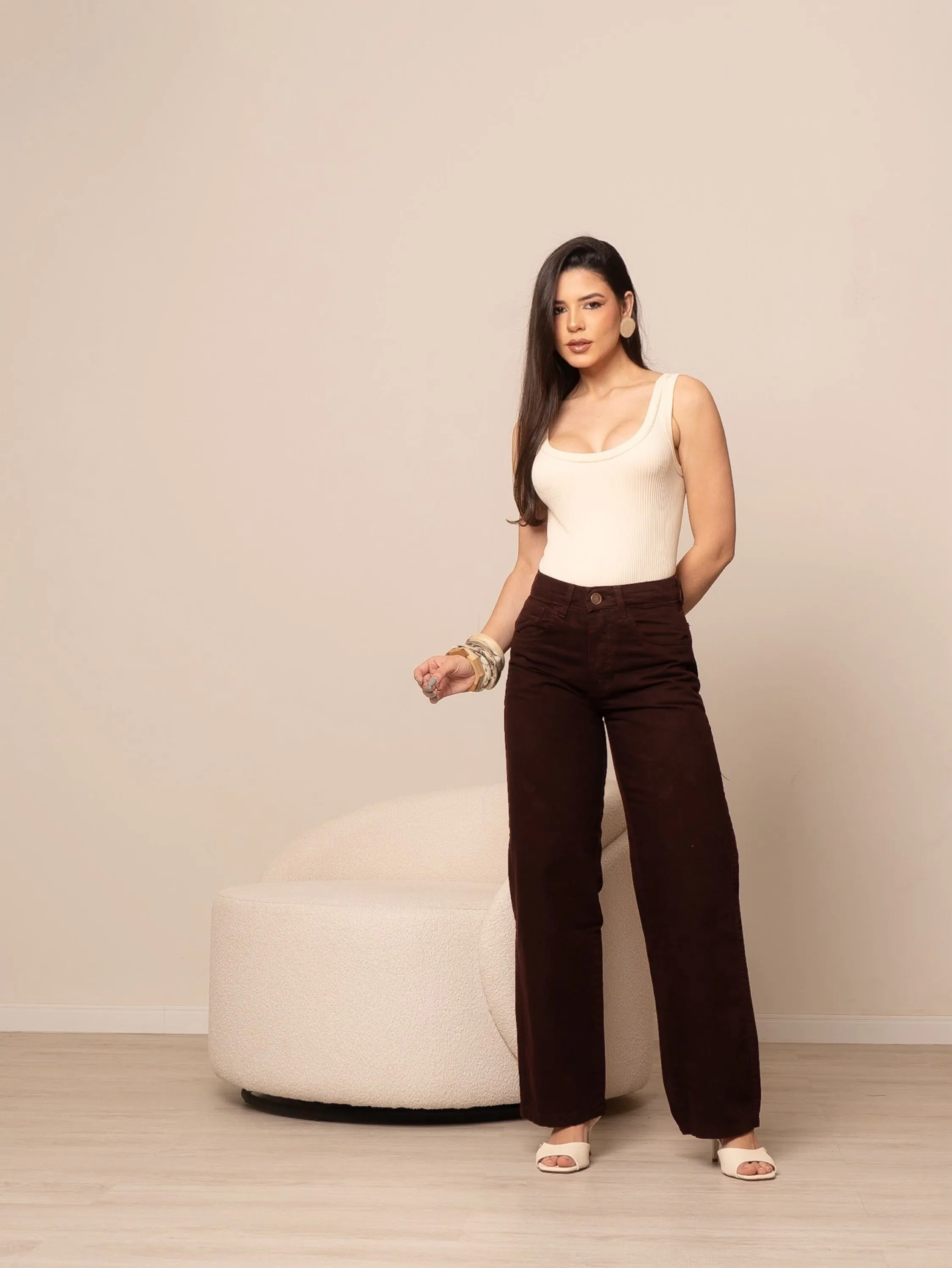 Calça wide leg jeans feminina