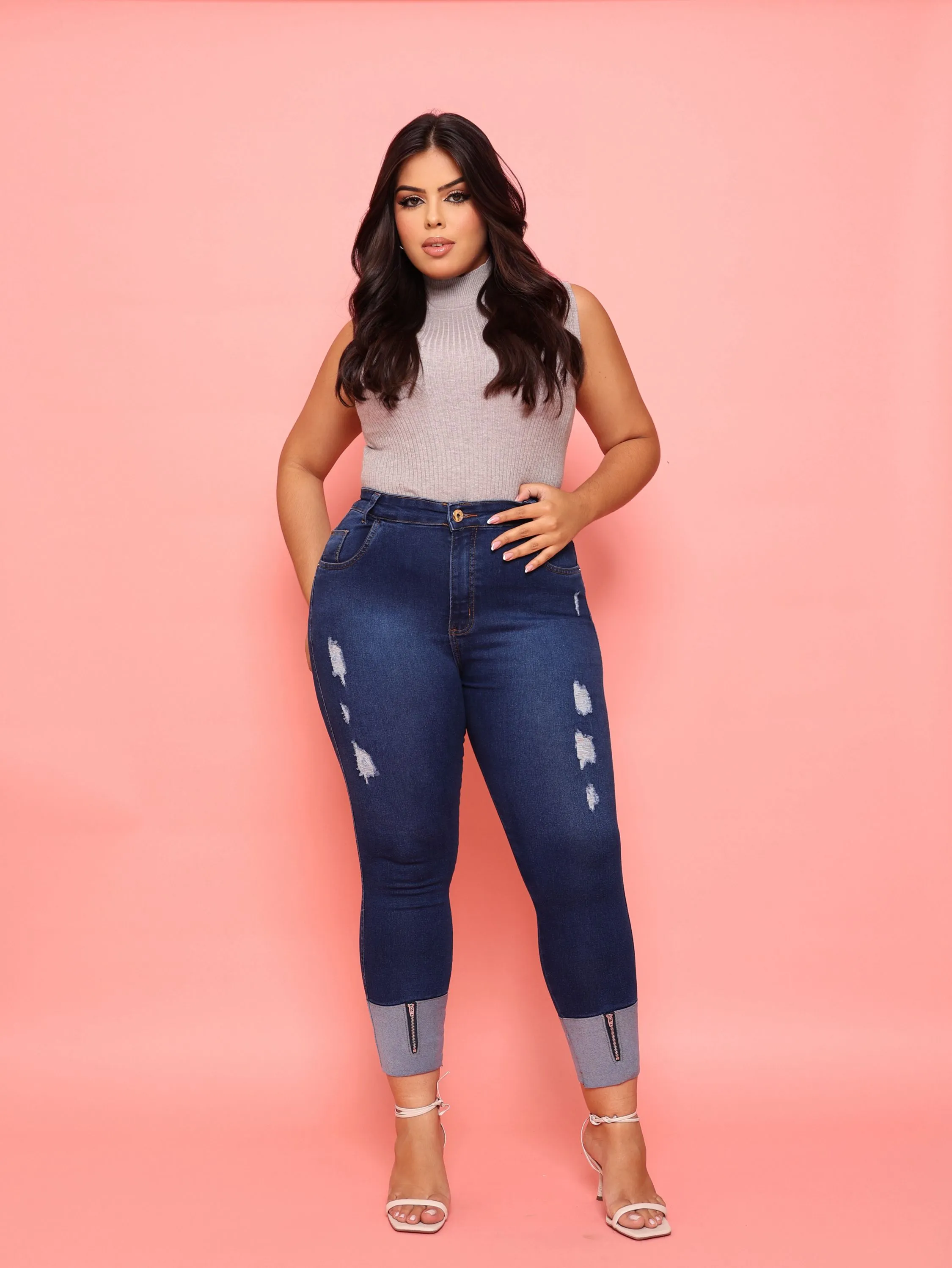 Calça capri jeans feminina plus size