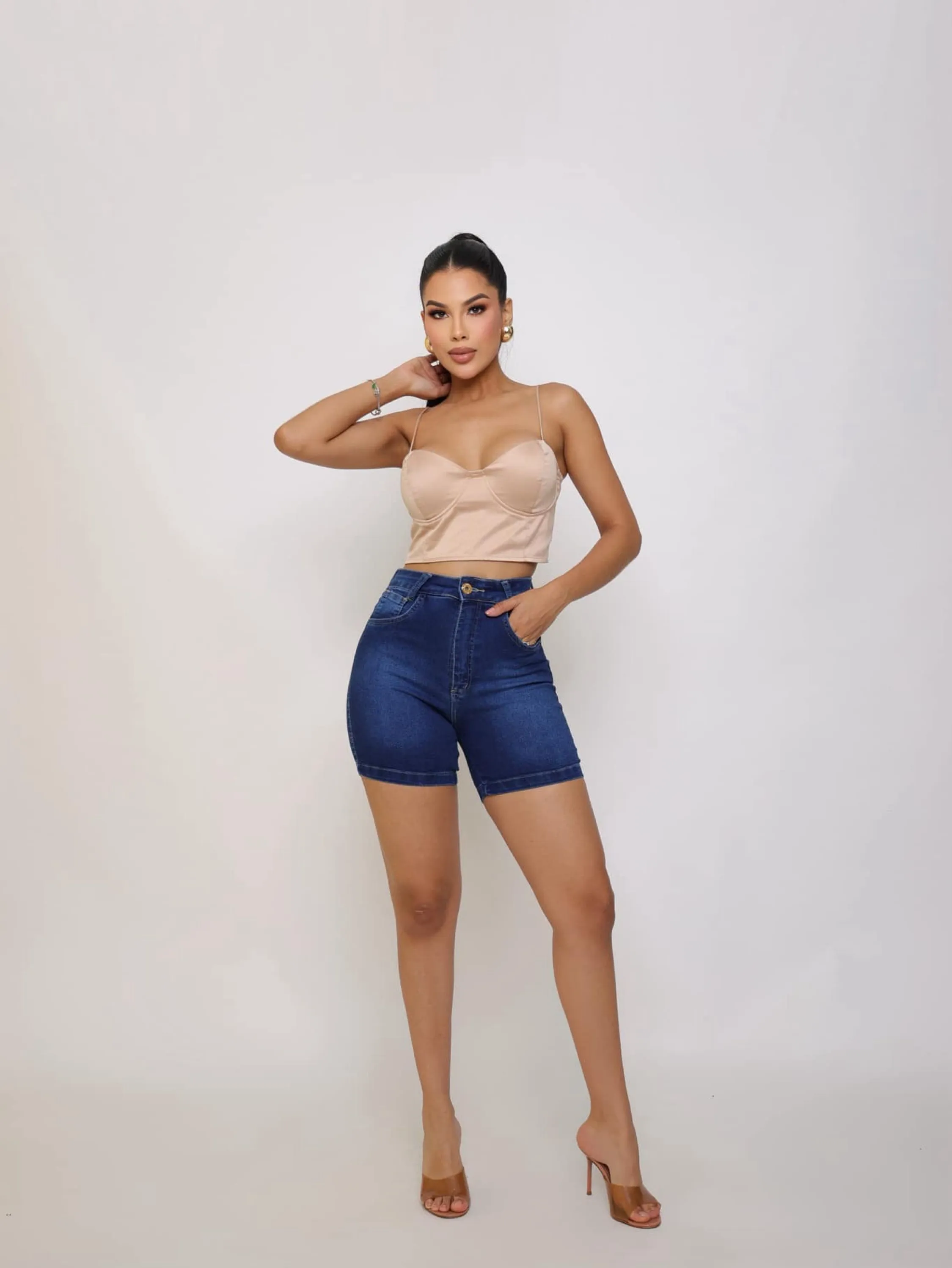 Meia coxa jeans feminina