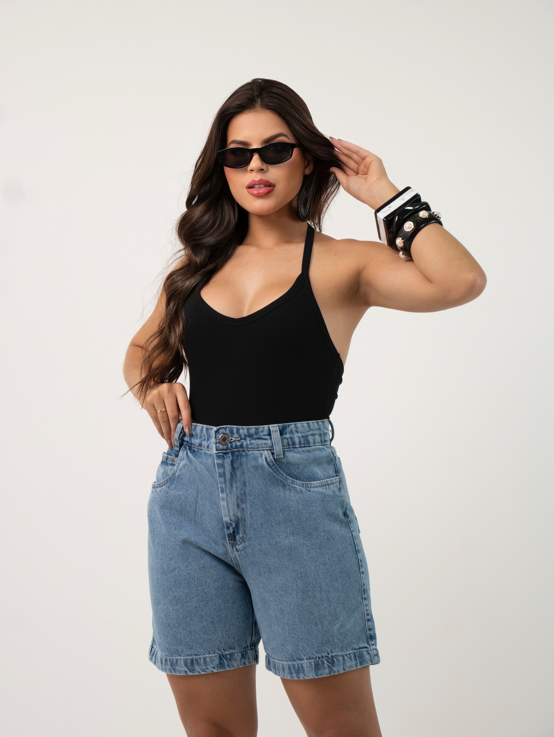 Meia coxa jeans feminina