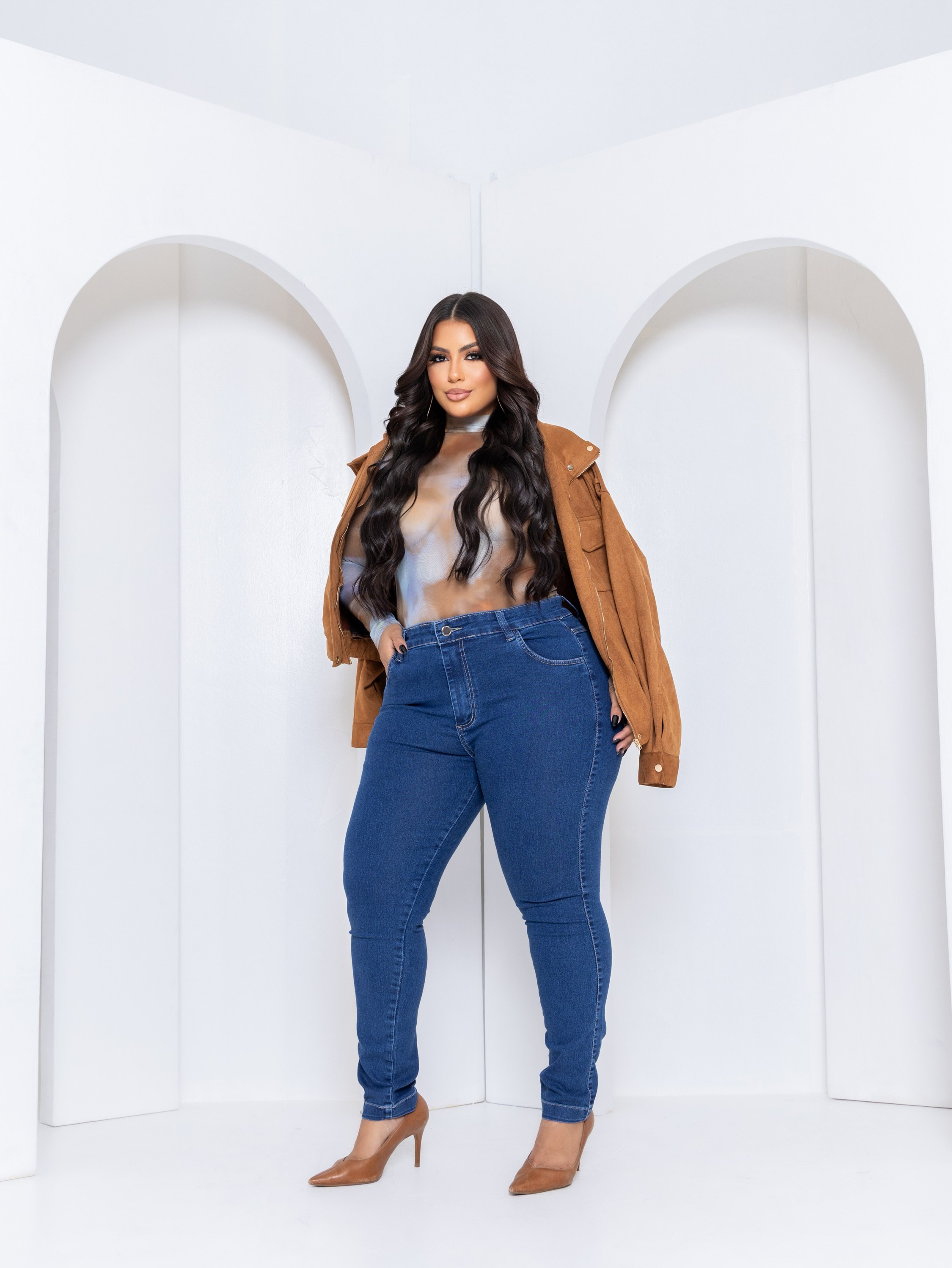 Calça skinny jeans feminina plus size