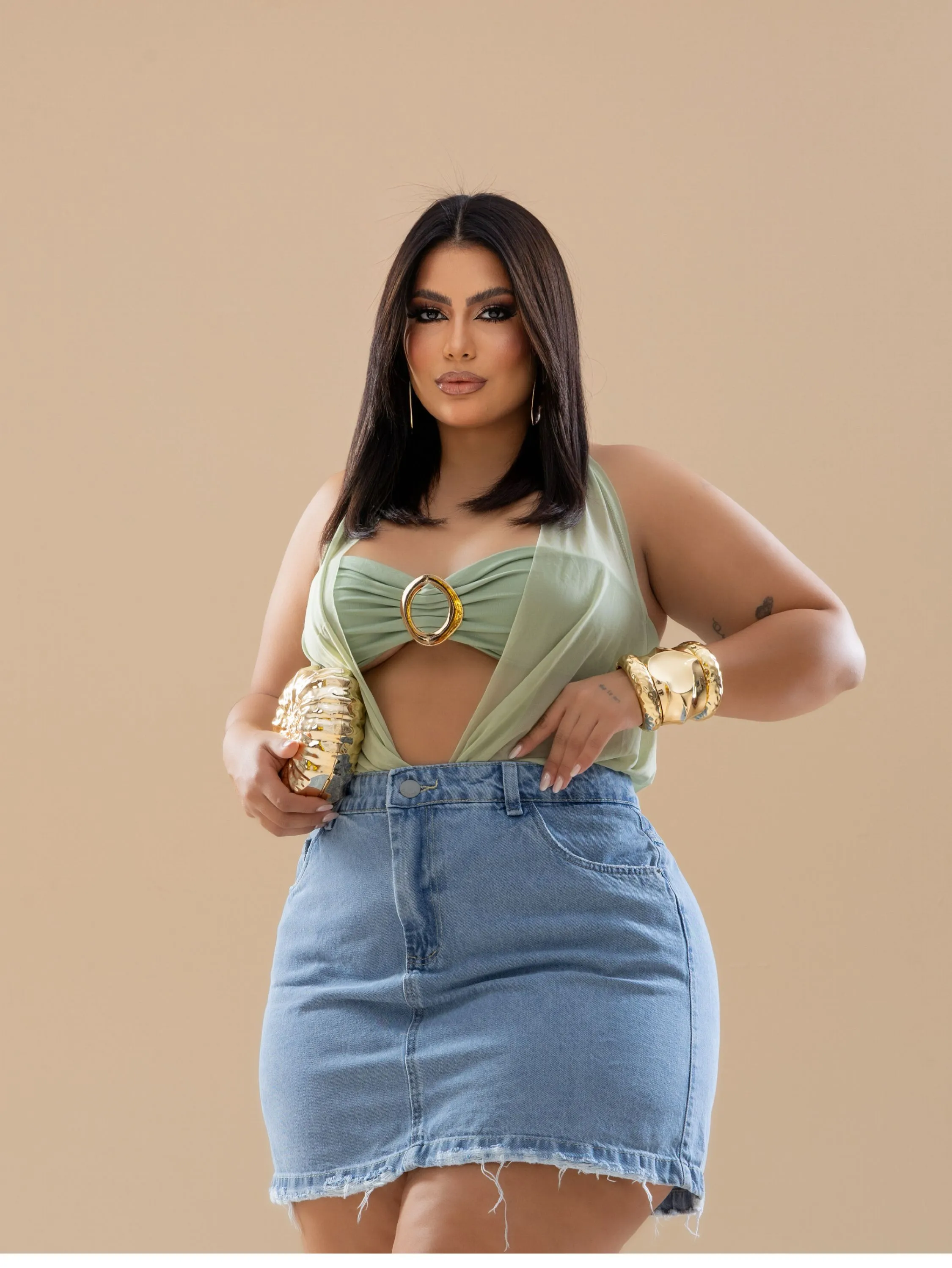 Saia jeans feminina plus size