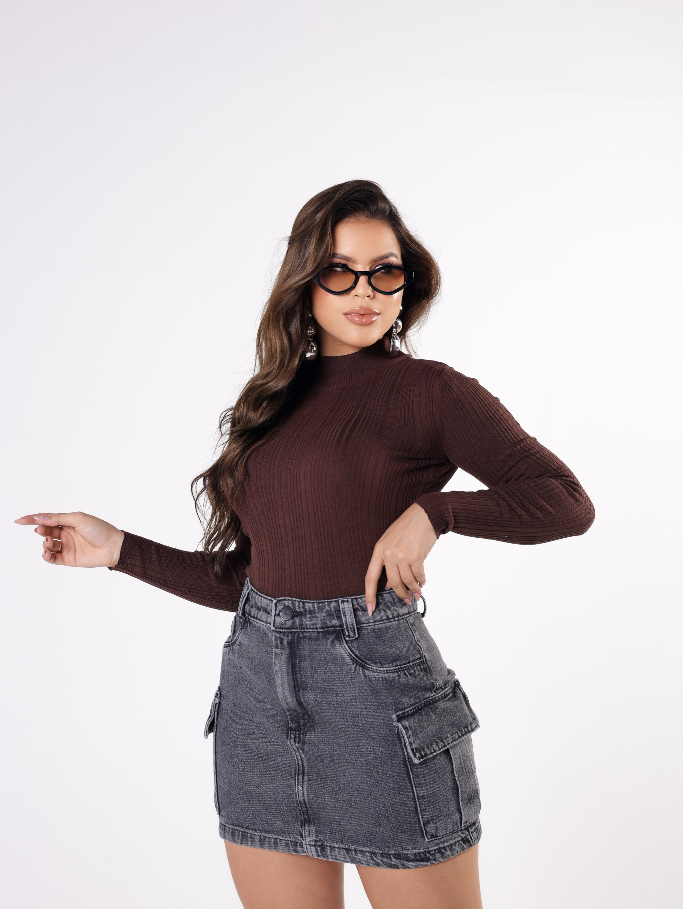 Saia cargo jeans feminina