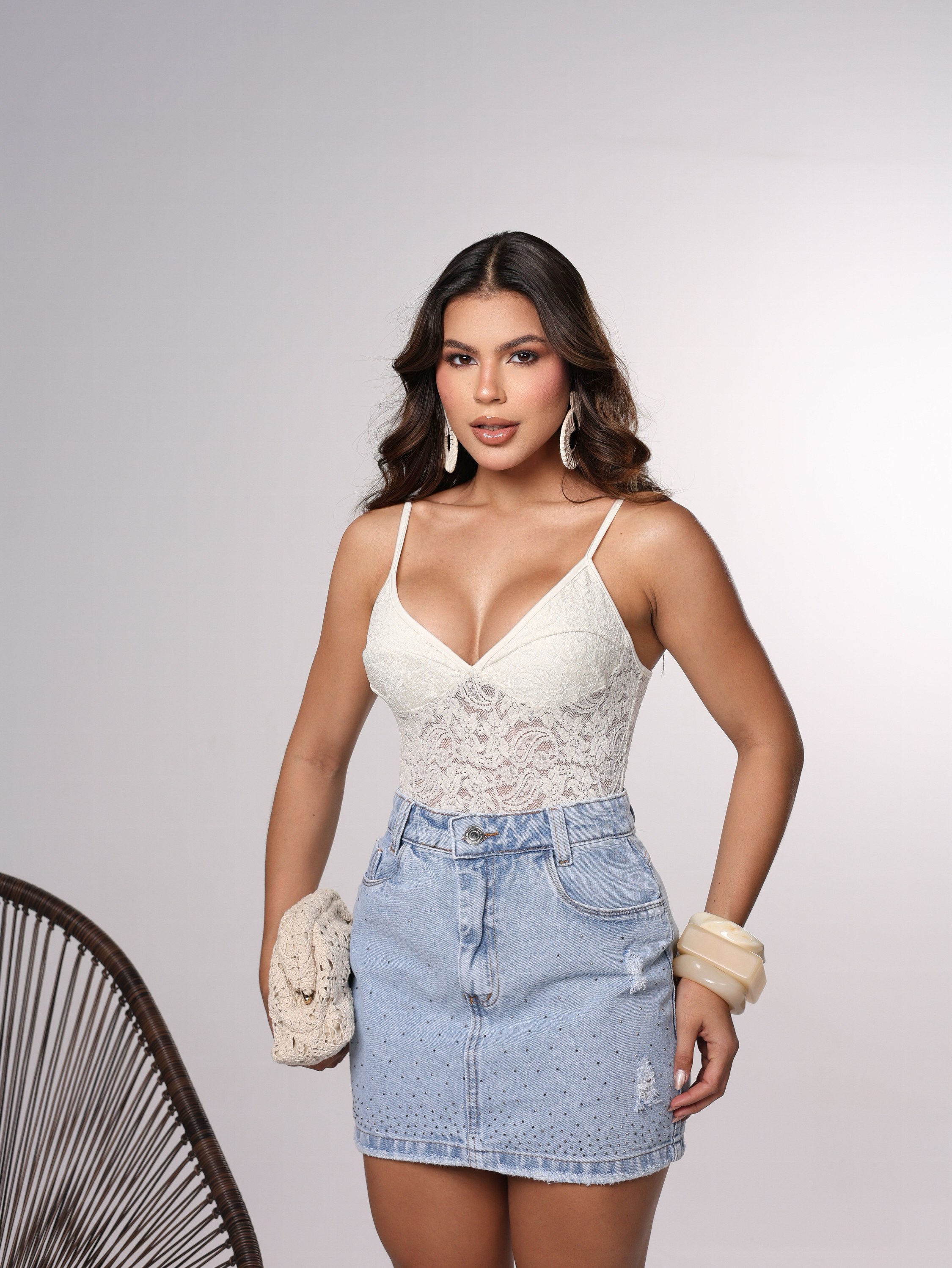 Saia jeans feminina de strass