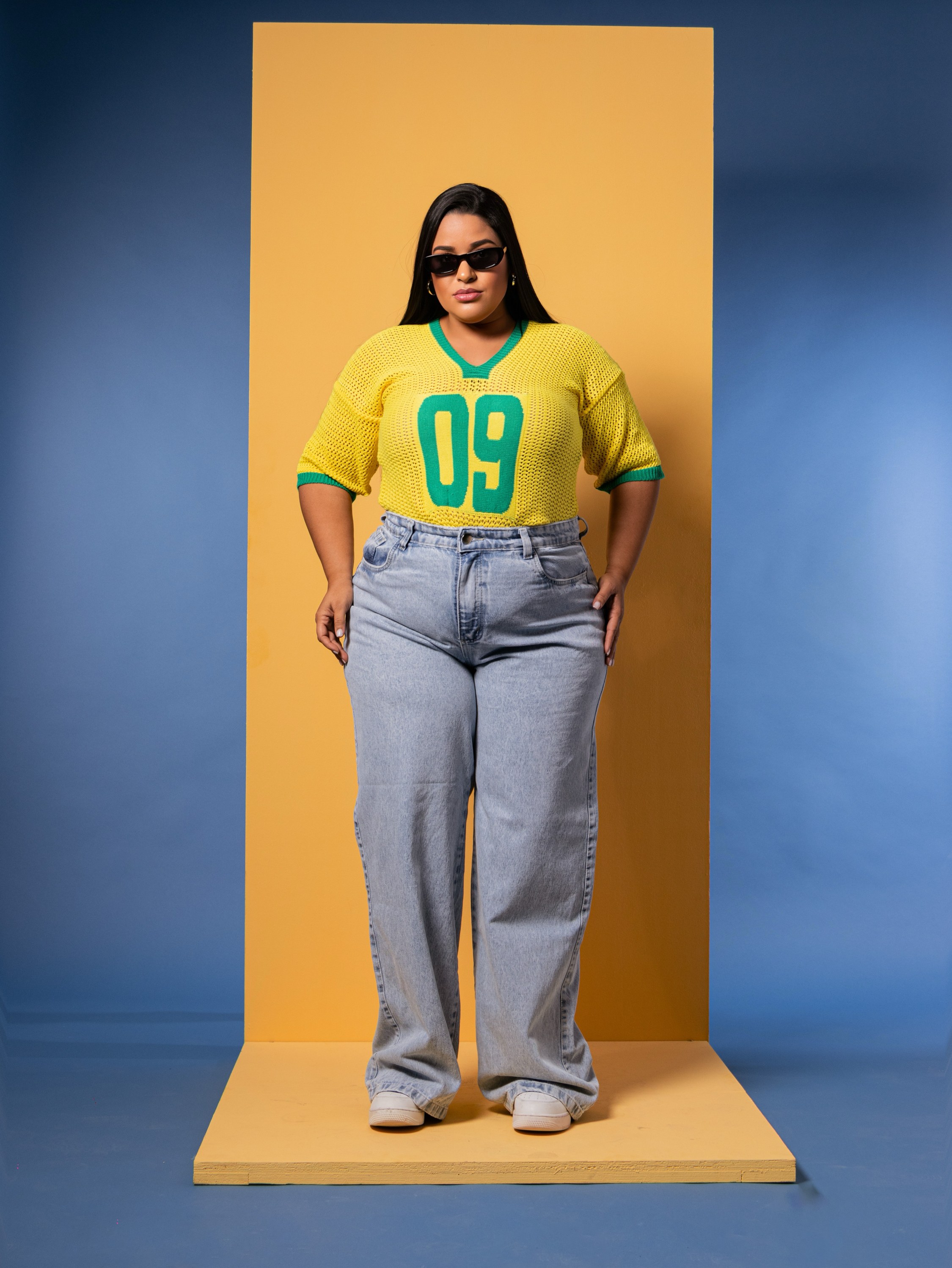 Calça wide leg jeans feminina plus size