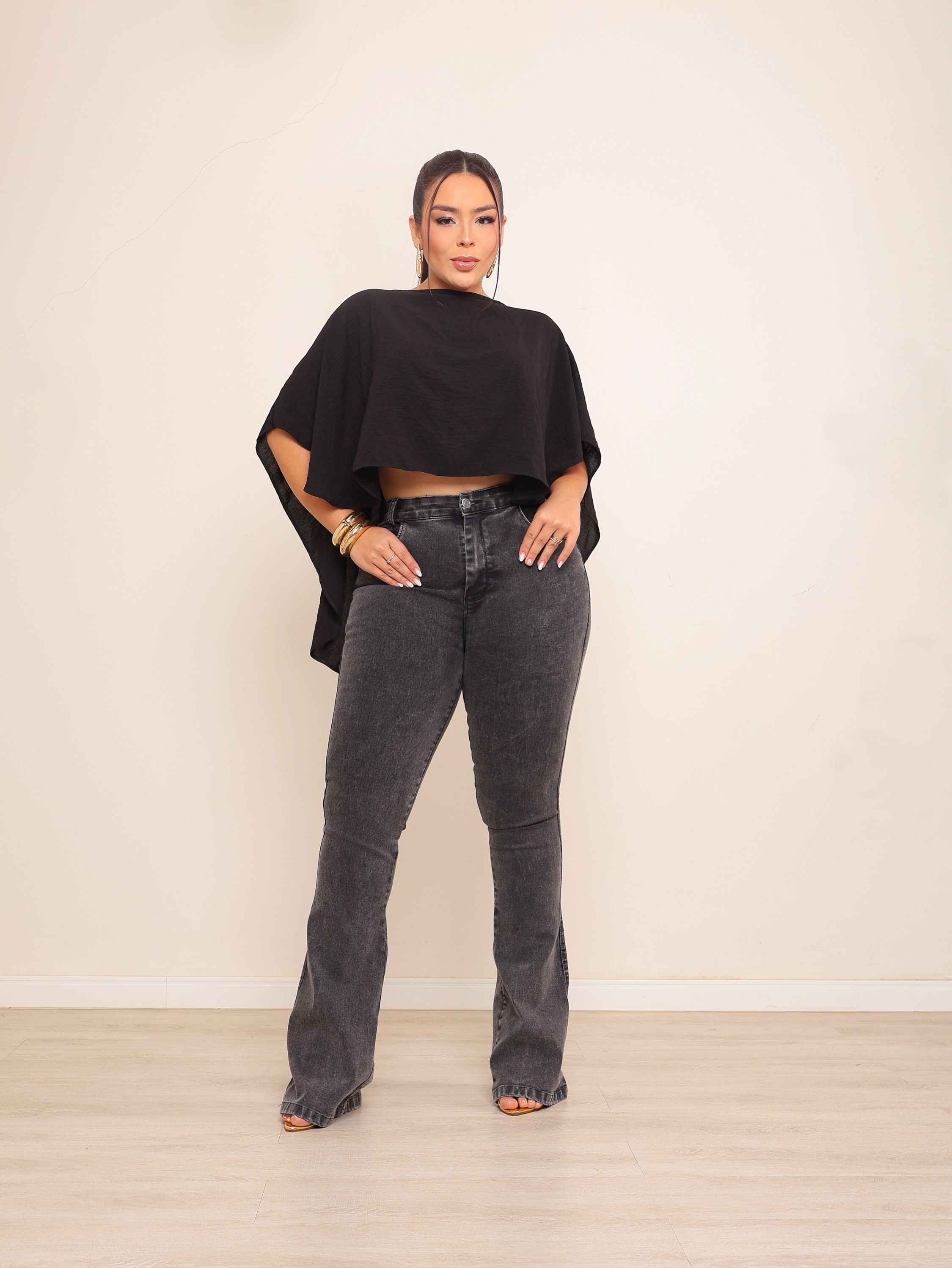Calça flare jeans feminina plus size