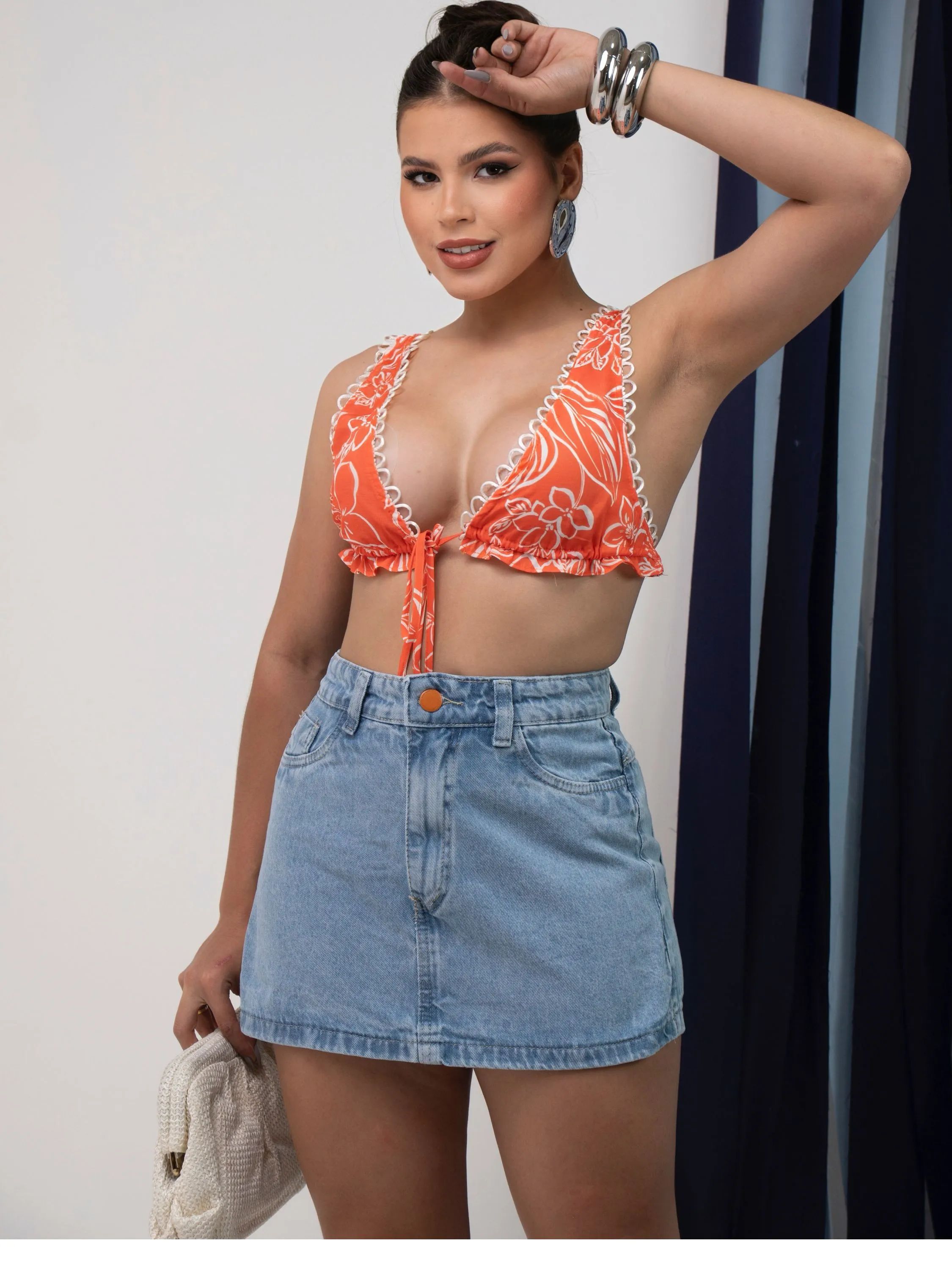 Short saia jeans feminino