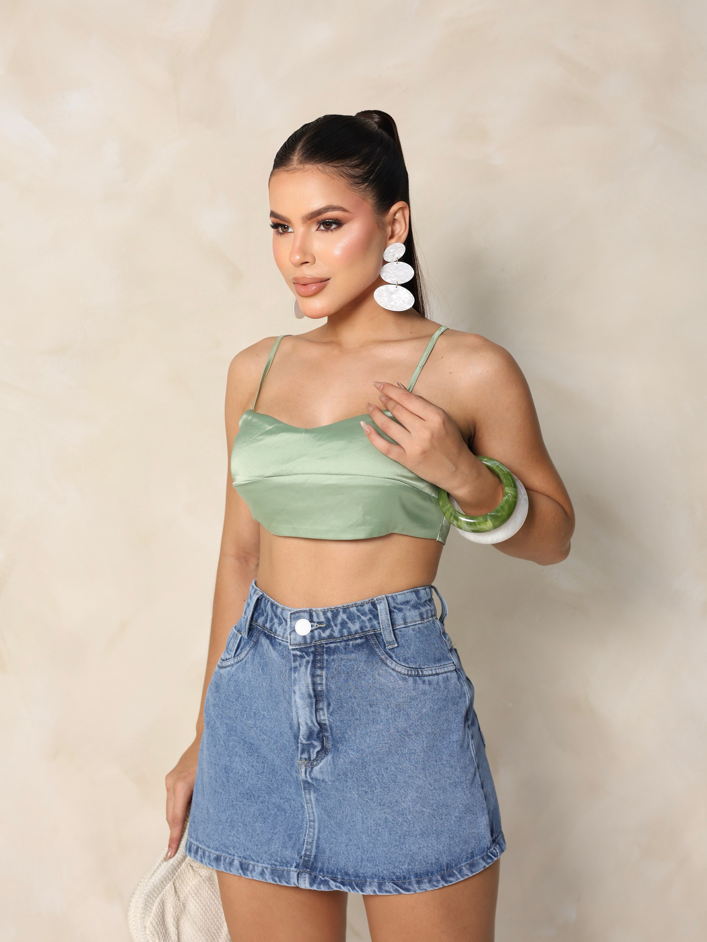 Short saia jeans feminino