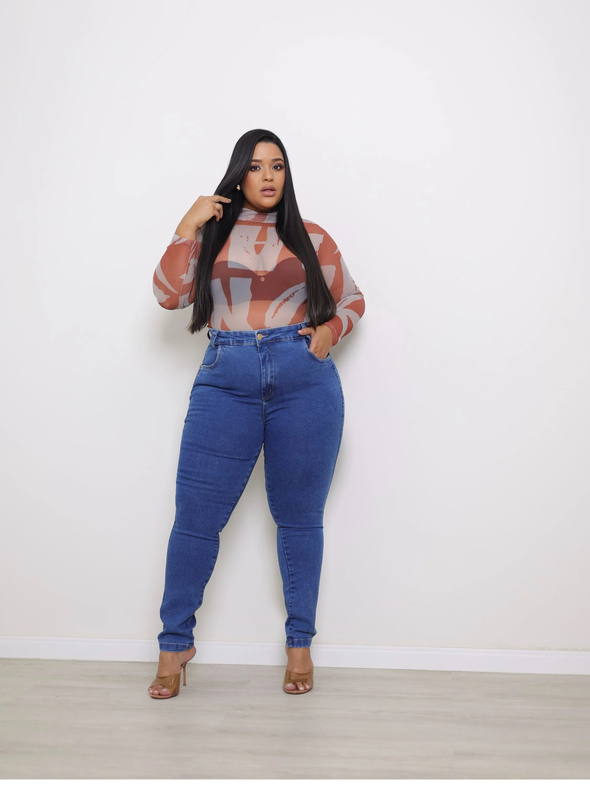 Calça skinny jeans feminina plus size
