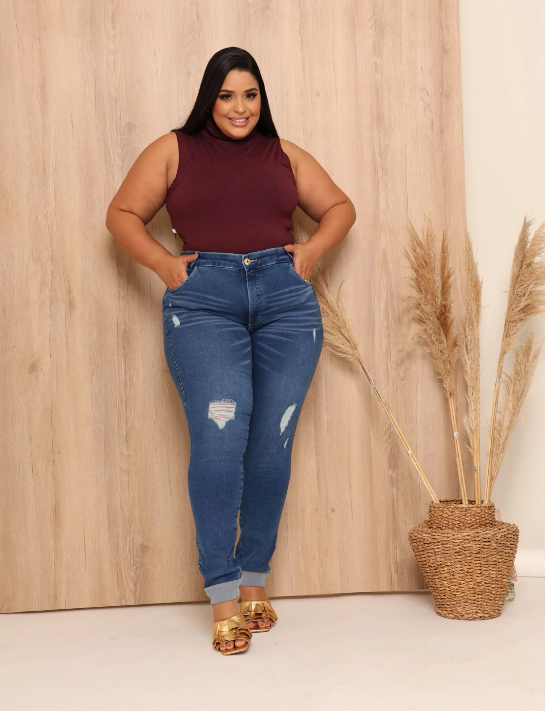 Calça skinny jeans feminina plus size